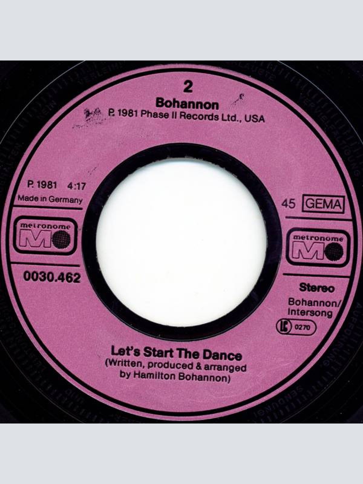 Vinyl / Bohannon* - Let's Start To Dance Again