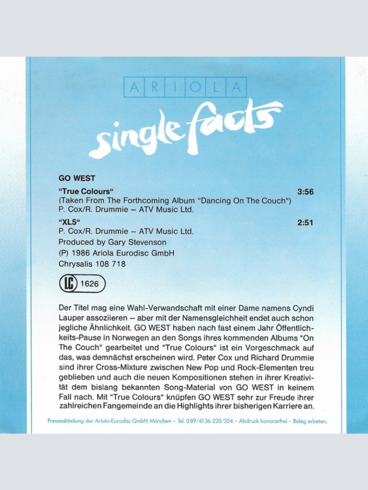 Vinyl / Go West - True Colours