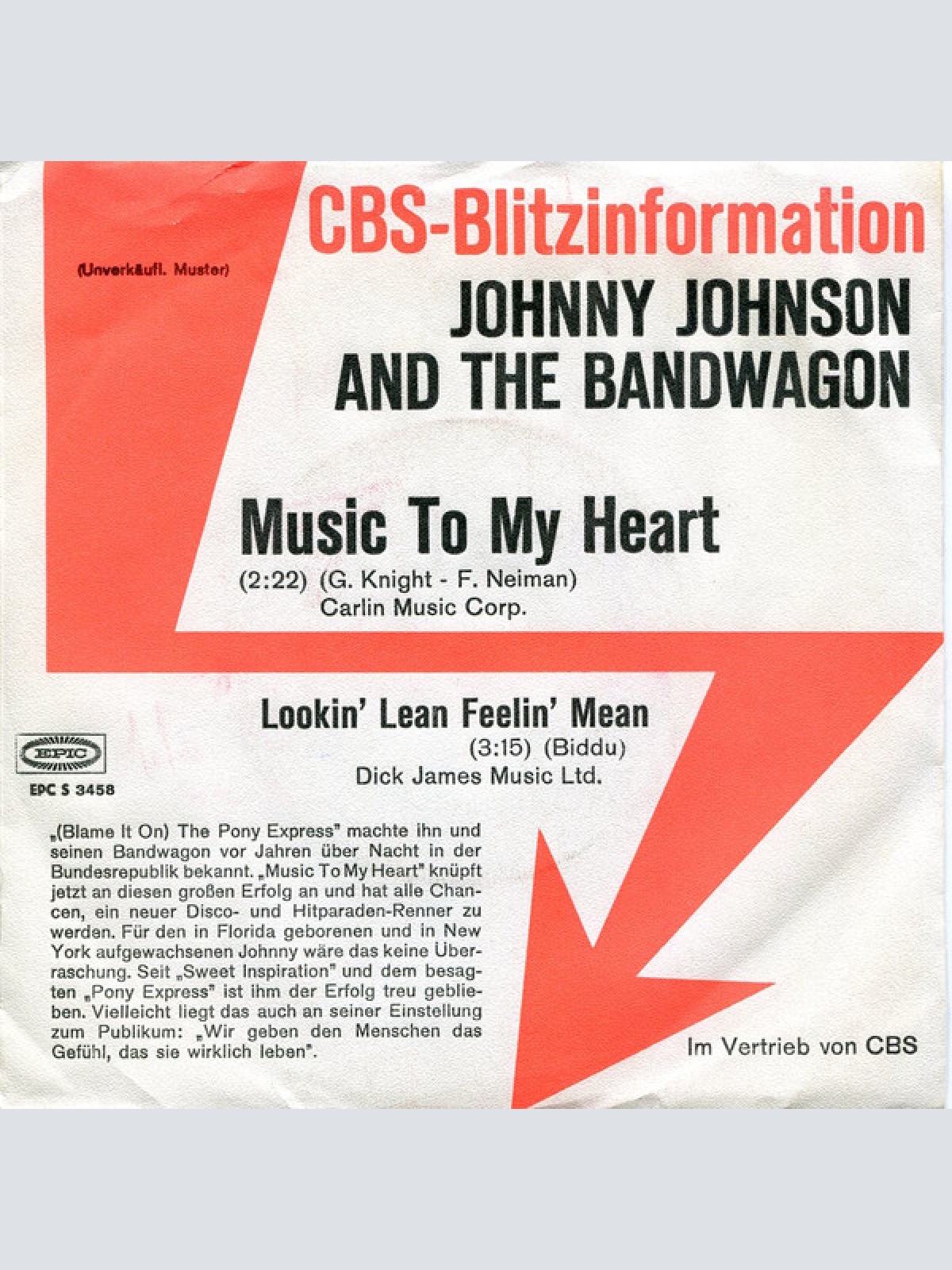 Vinyl / Johnny Johnson And The Bandwagon - Music To My Heart