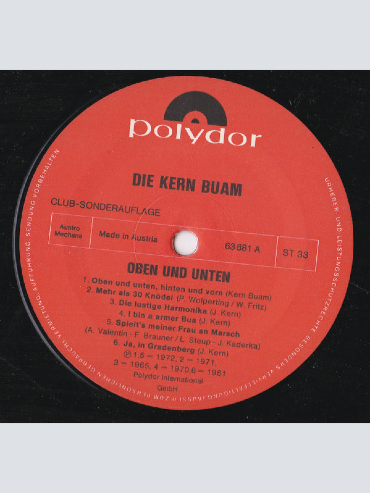 Vinyl / Die Kern-Buam* - Oben Und Unten, Hinten Und Vorn' (Brautlehre)