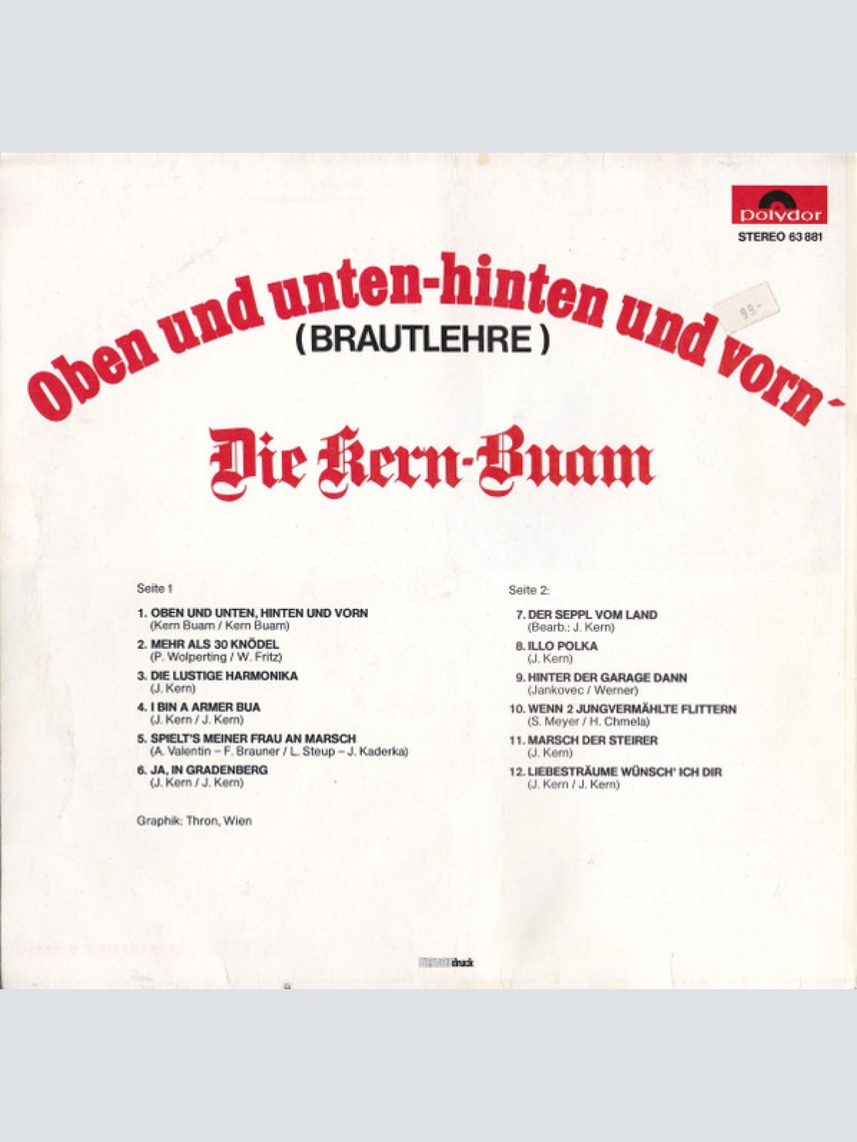 Vinyl / Die Kern-Buam* - Oben Und Unten, Hinten Und Vorn' (Brautlehre)