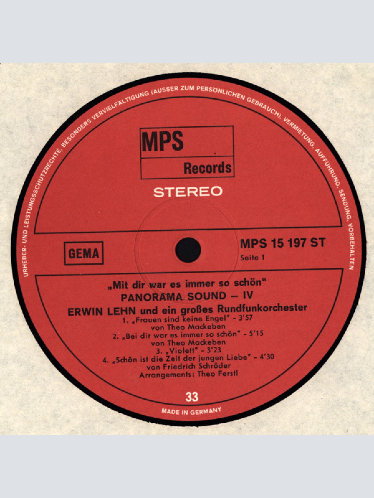 Vinyl / Erwin Lehn Und Ein Großes Rundfunkorchester - Mit Dir War Es Immer So Schön