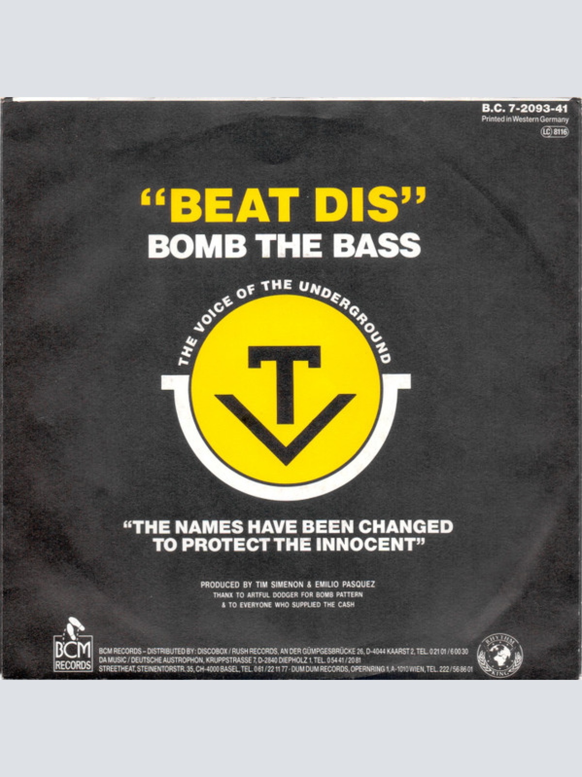 Vinyl / Bomb The Bass - Beat Dis