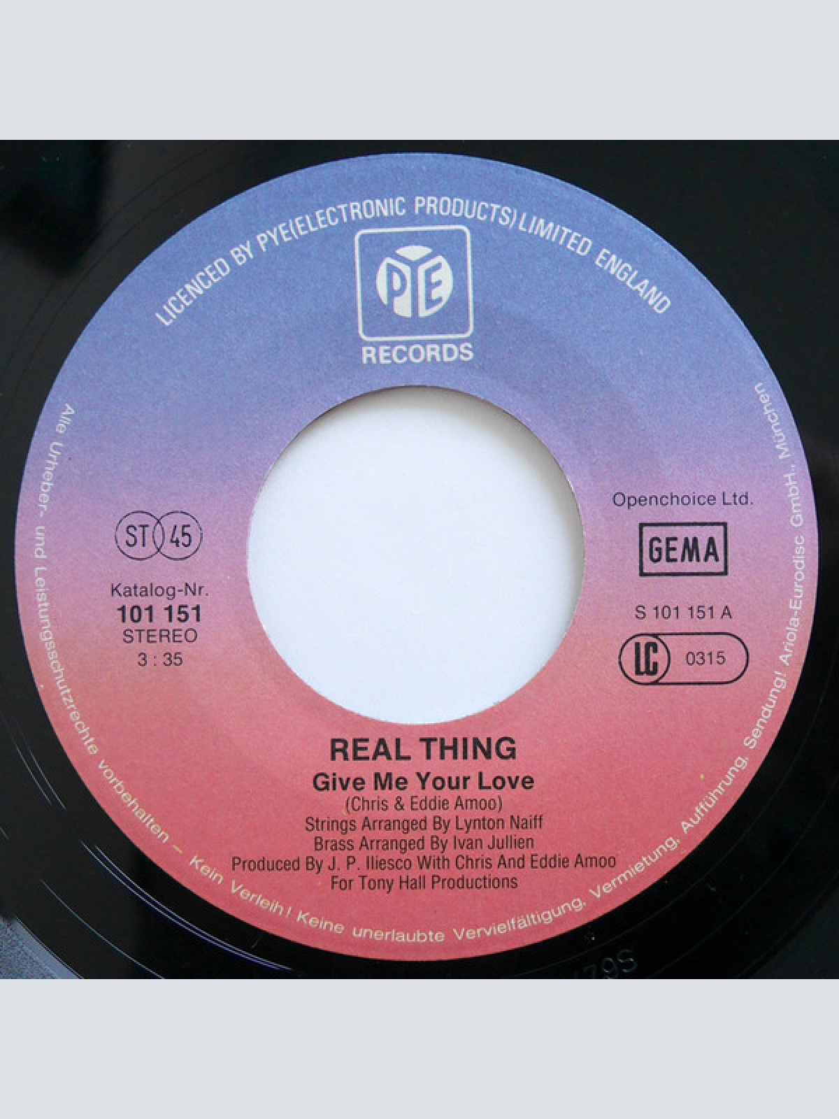 Vinyl / Real Thing* - Give Me Your Love