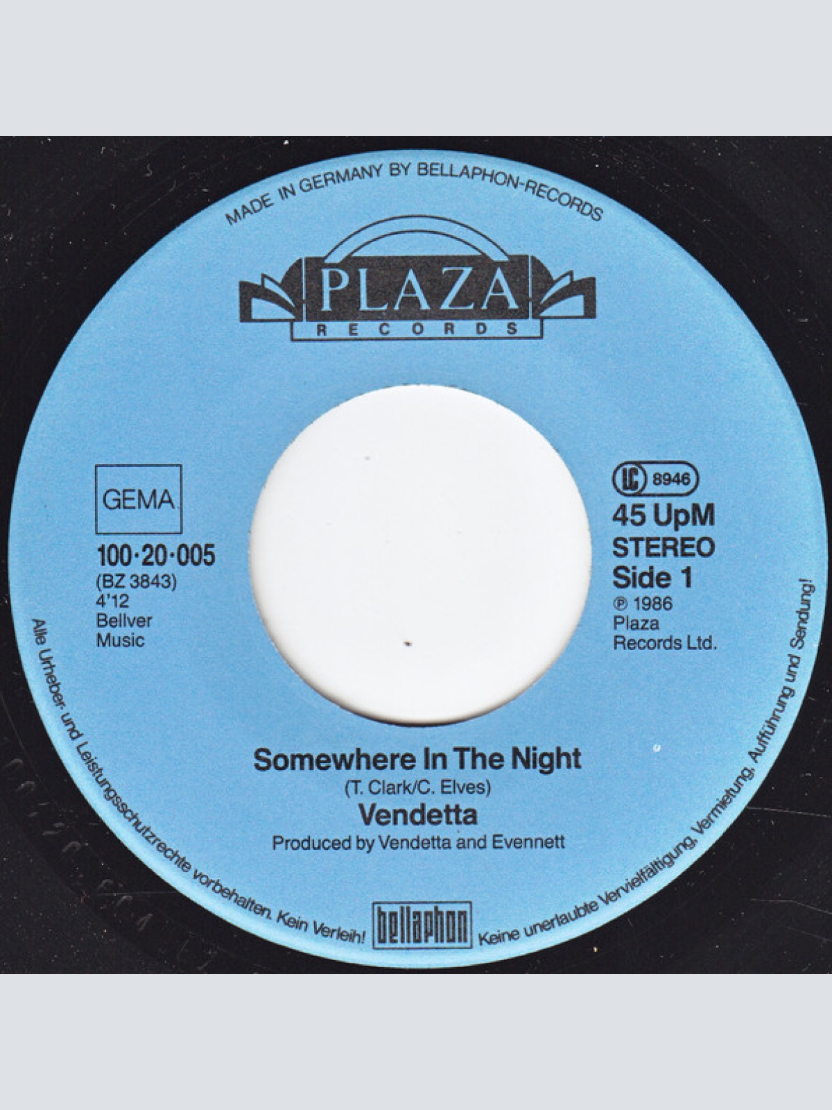 Vinyl / Vendetta (7) - Somewhere In The Night