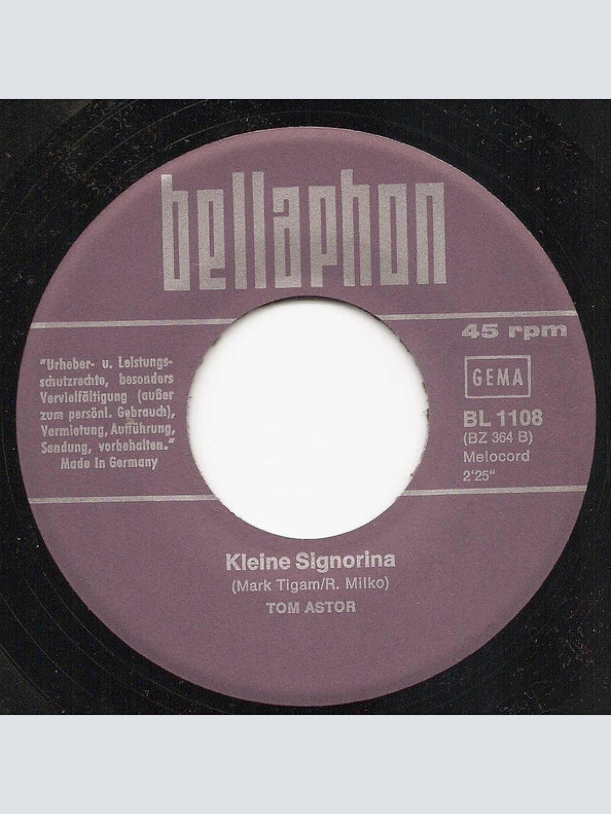 Vinyl / Tom Astor - Tanz Den Letzten Tanz Mit Mir / Kleine Signorina