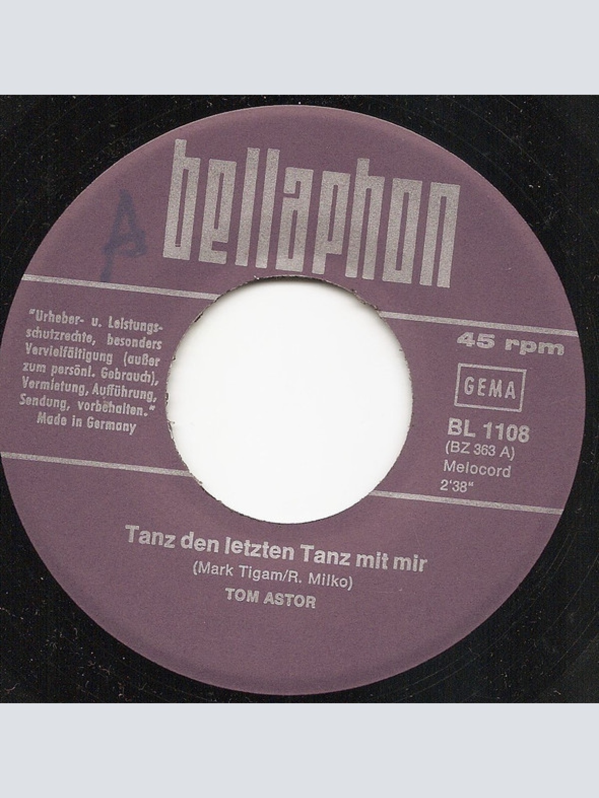 Vinyl / Tom Astor - Tanz Den Letzten Tanz Mit Mir / Kleine Signorina