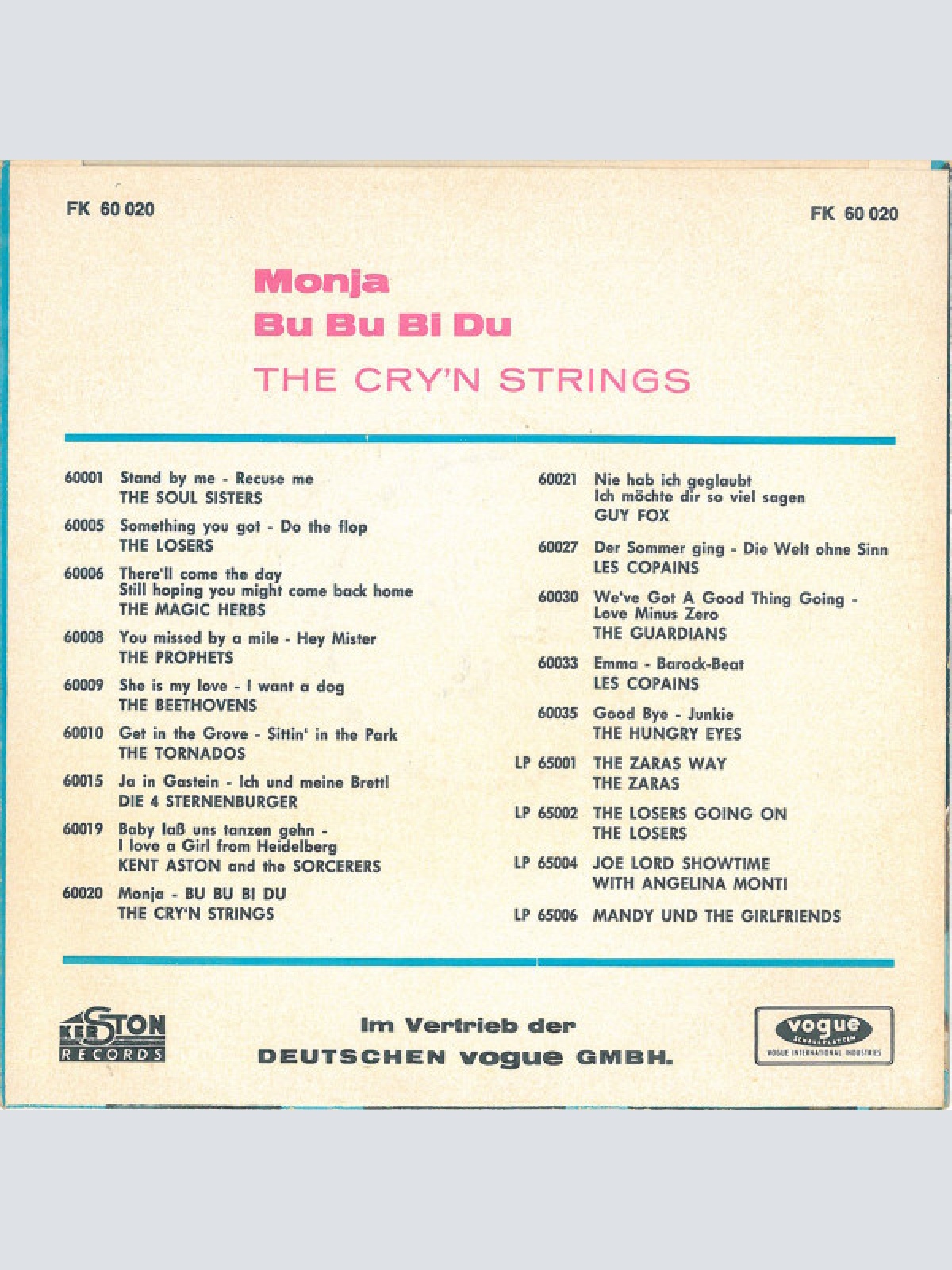 Vinyl / The Cry'n Strings - Monja