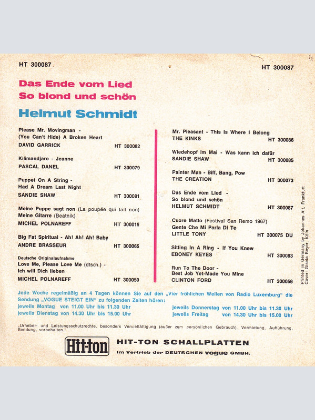 Vinyl / Helmut Schmidt (2) - Das Ende Vom Lied