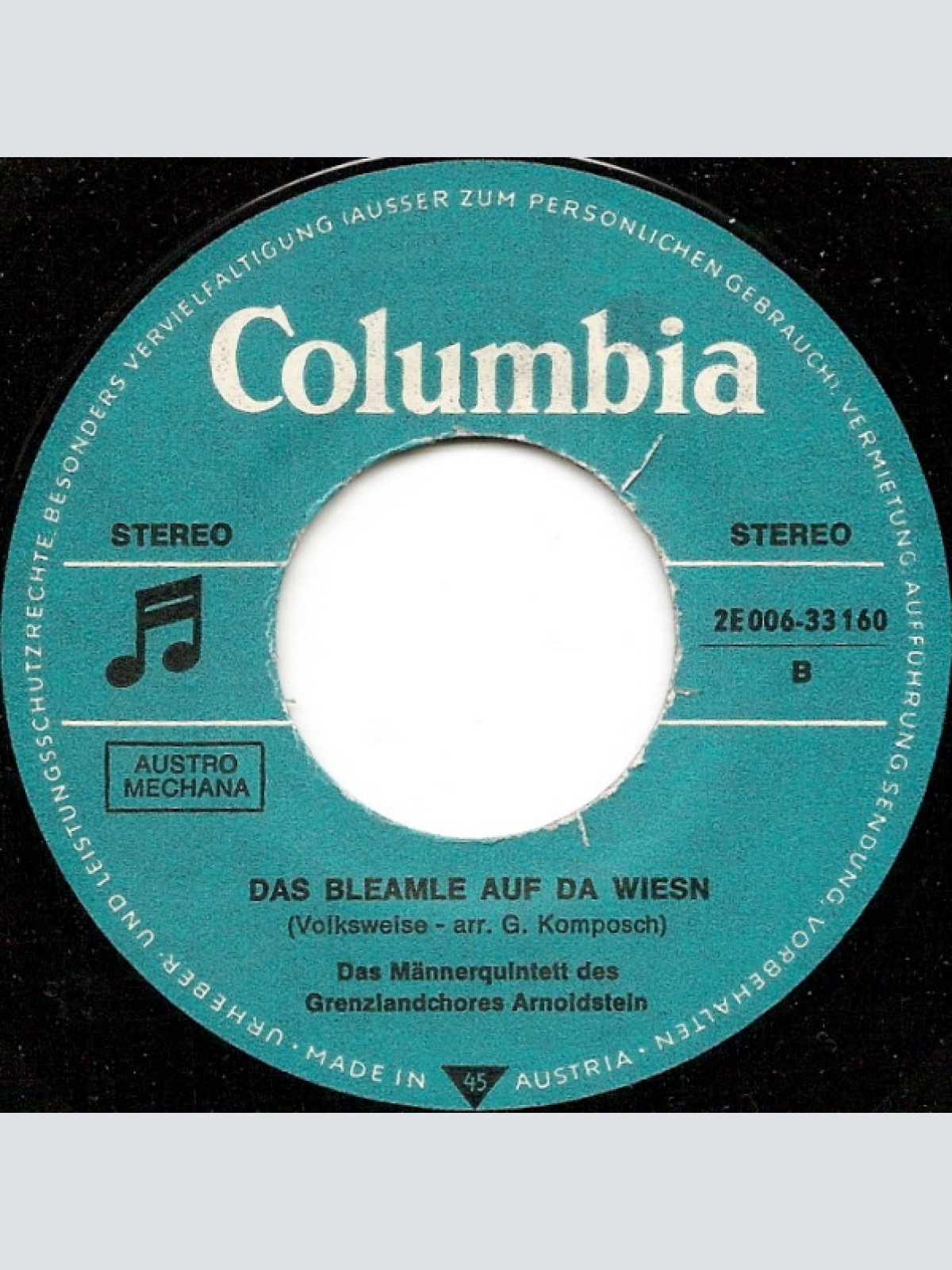 Vinyl / Grenzlandchor Arnoldstein - I Trink Hiaz Kan Schnaps Mehr / Das Bleamle Auf Da Wiesn