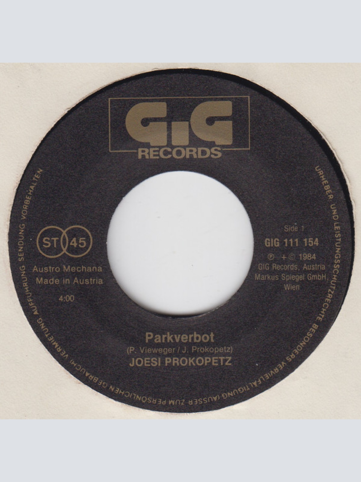 Vinyl / Joesi Prokopetz - Parkverbot (...Ich Irre Wieder Durch Die Stadt.)