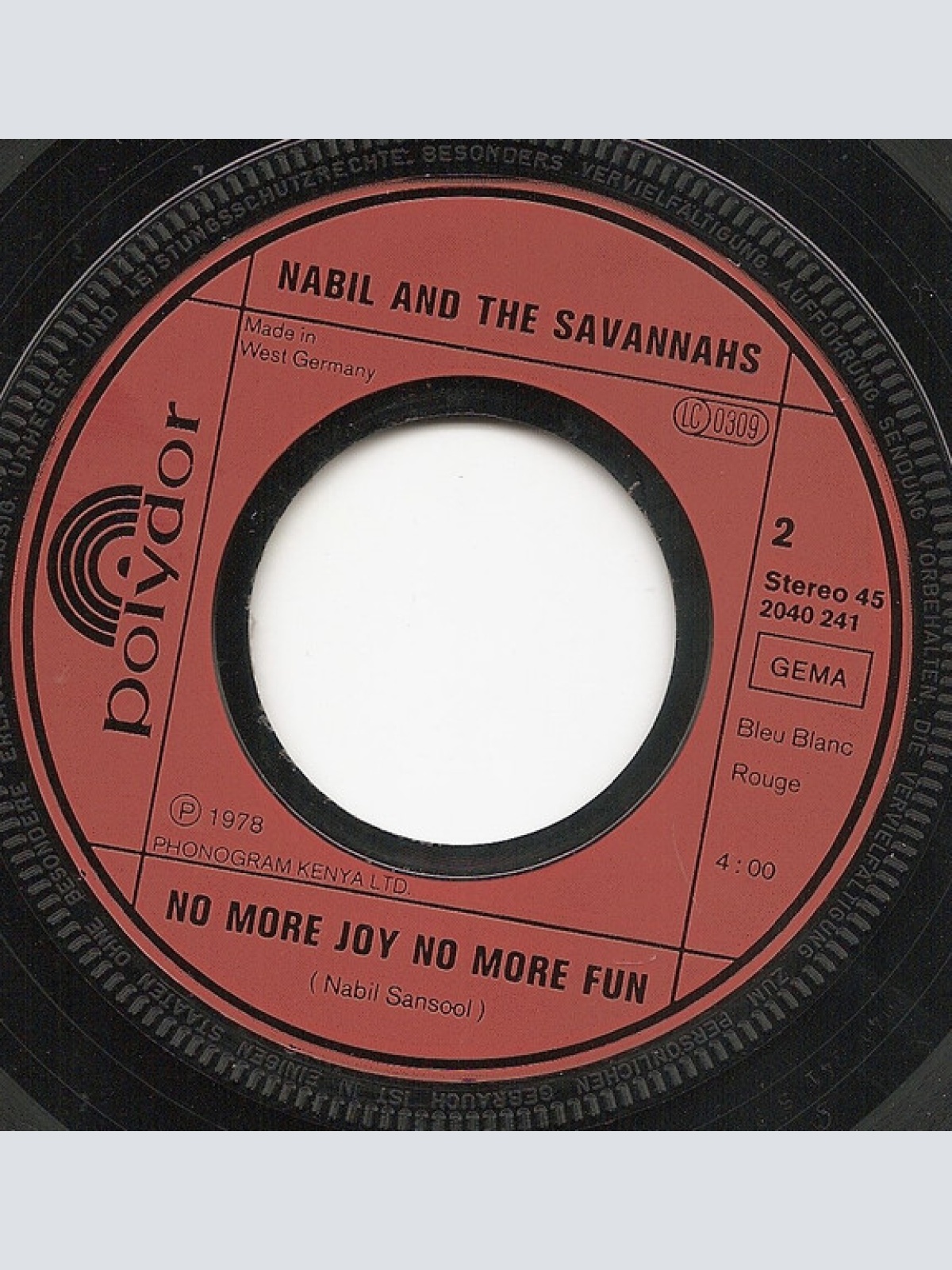 Vinyl / Nabil And The Savannahs - Karibuni Kenya / No More Joy No More Fun
