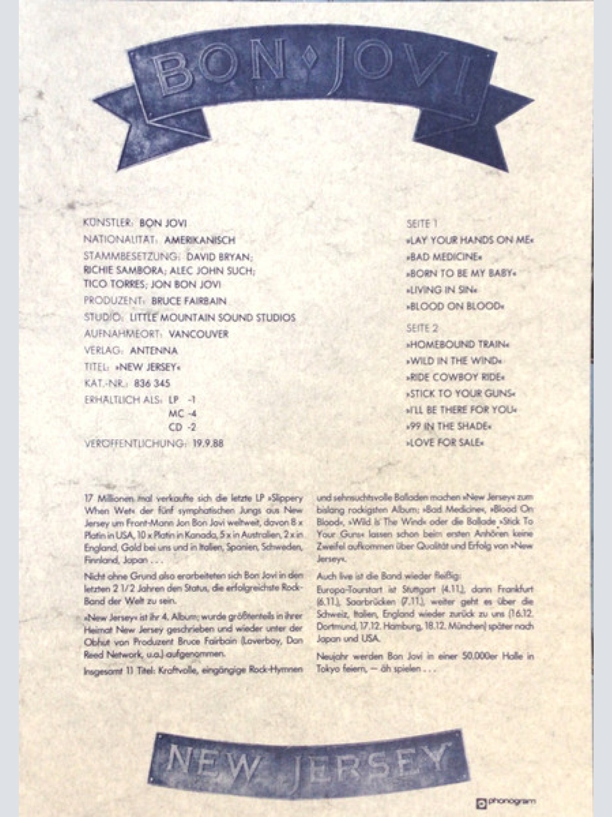 Vinyl / Bon Jovi - New Jersey