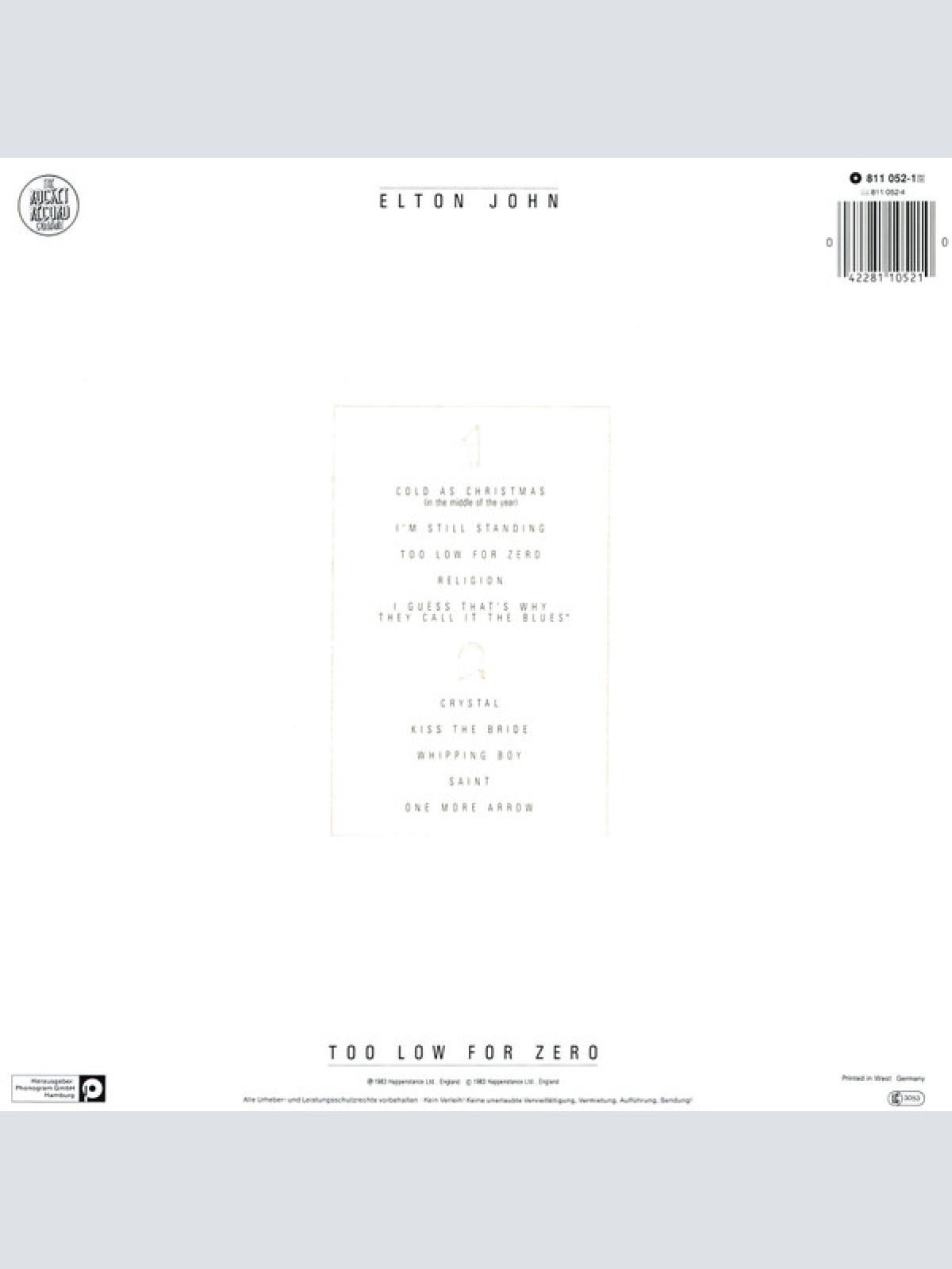 Vinyl / Elton John - Too Low For Zero