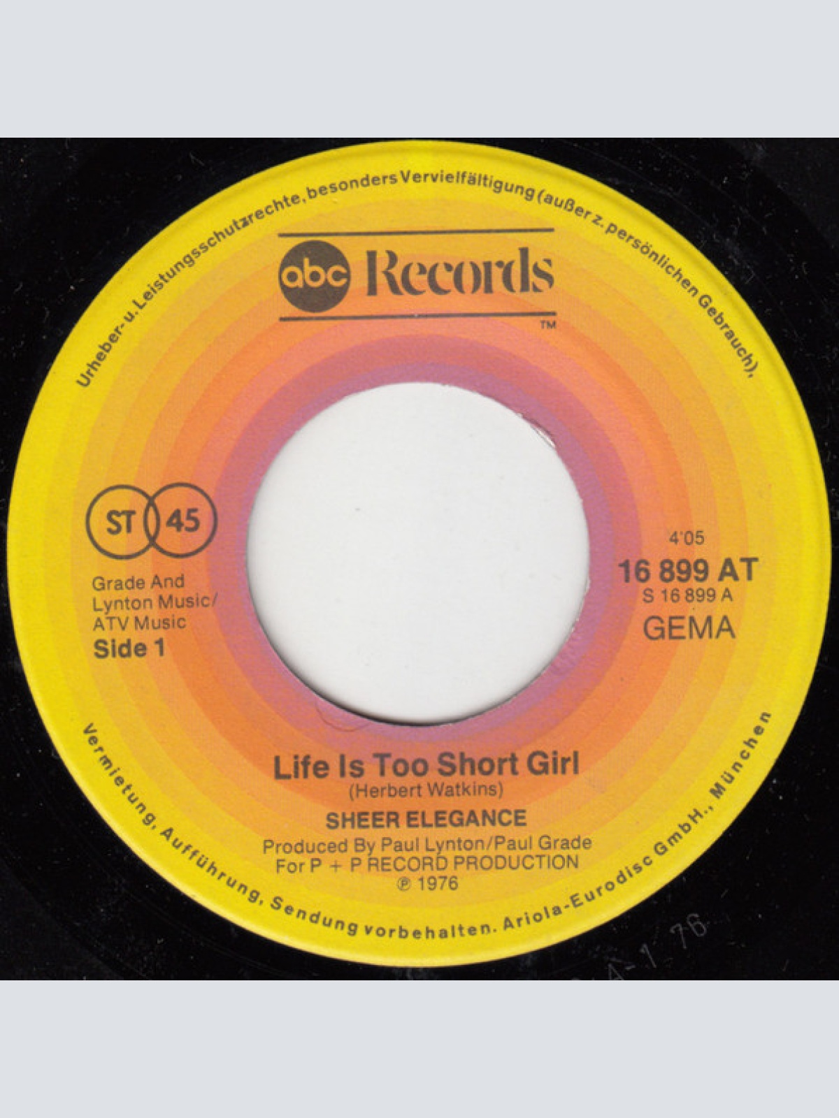 Vinyl / Sheer Elegance - Life Is Too Short Girl