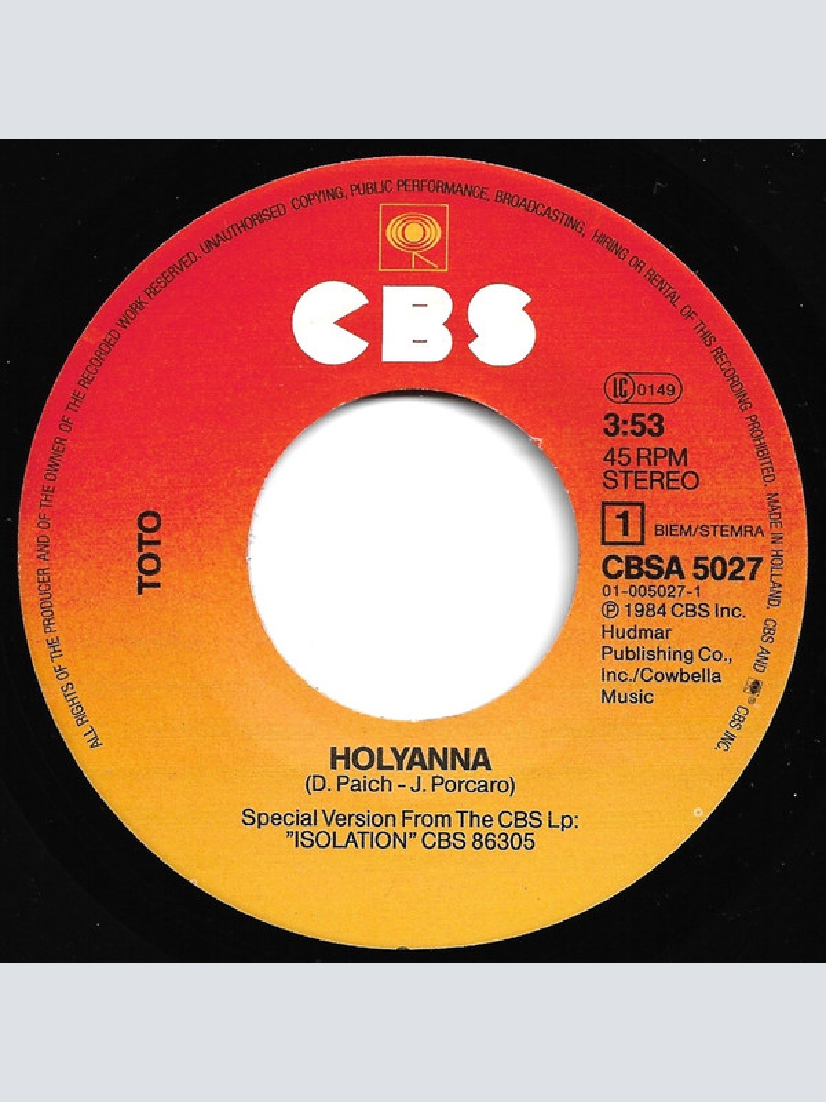 Vinyl / Toto - Holyanna