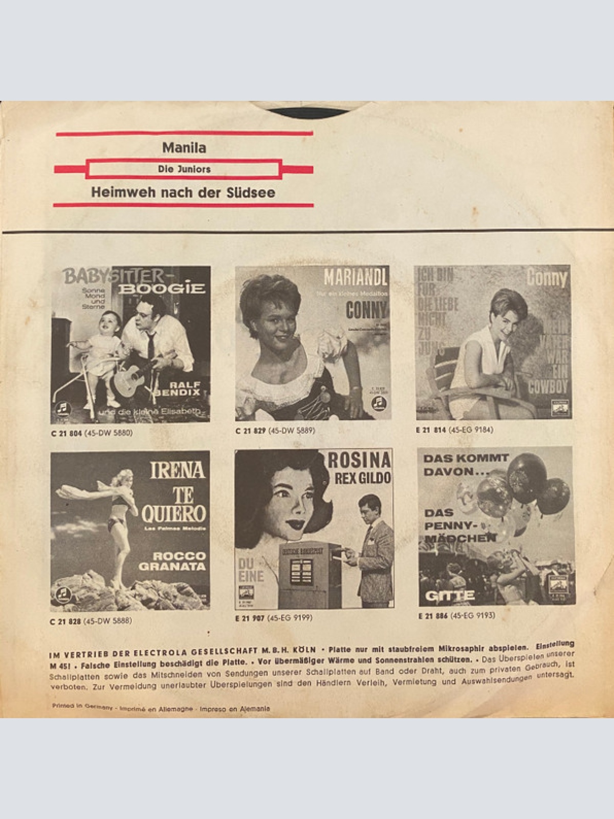 Vinyl / Die Juniors - Manila / Heimweh Nach Der Südsee