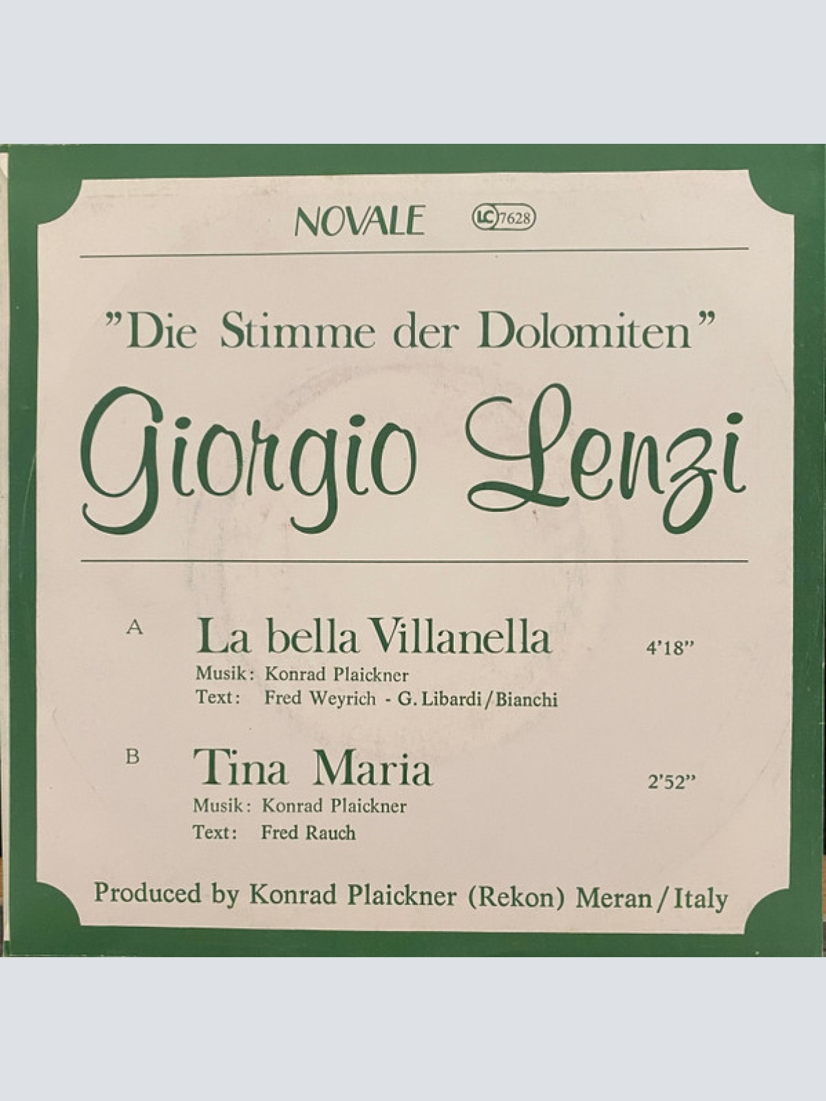 Vinyl / Giorgio Lenzi - Die Stimme Der Dolomiten* - La Bella Villanella / Tina Maria