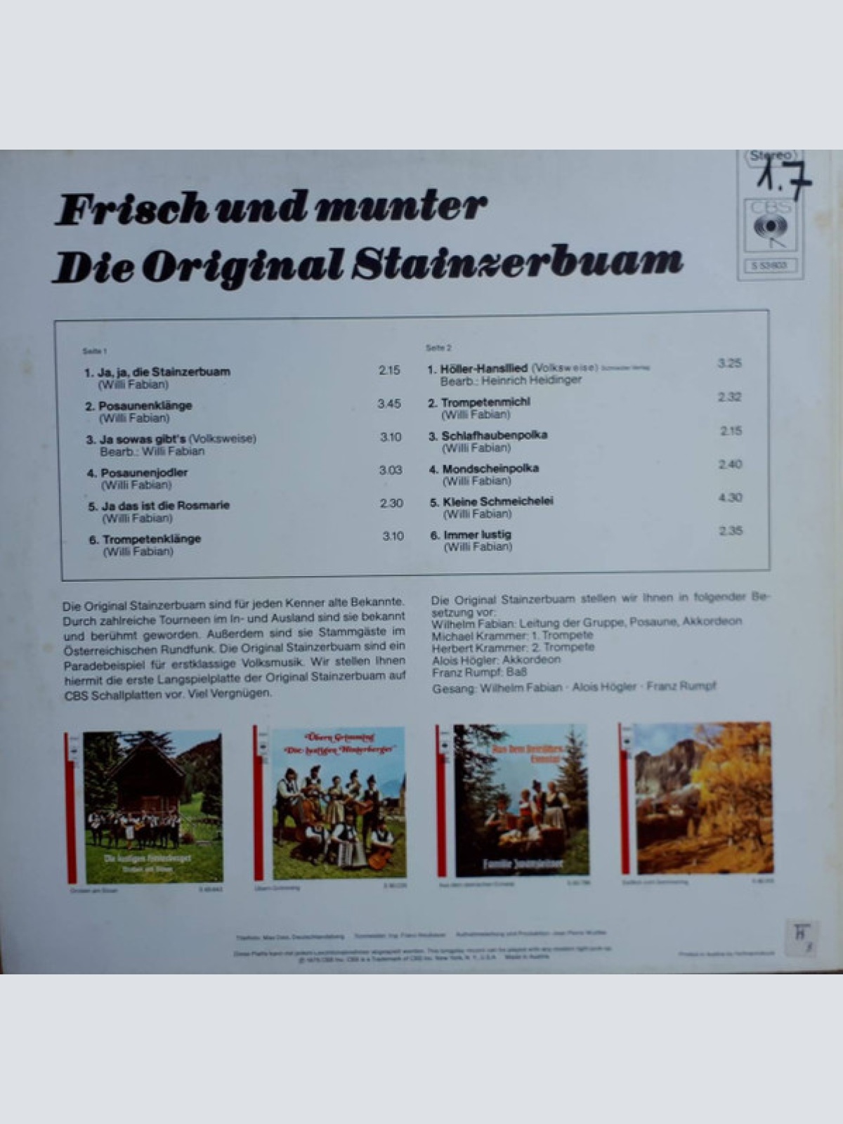 Vinyl / Die Original Stainzerbuam* - Frisch Und Munter