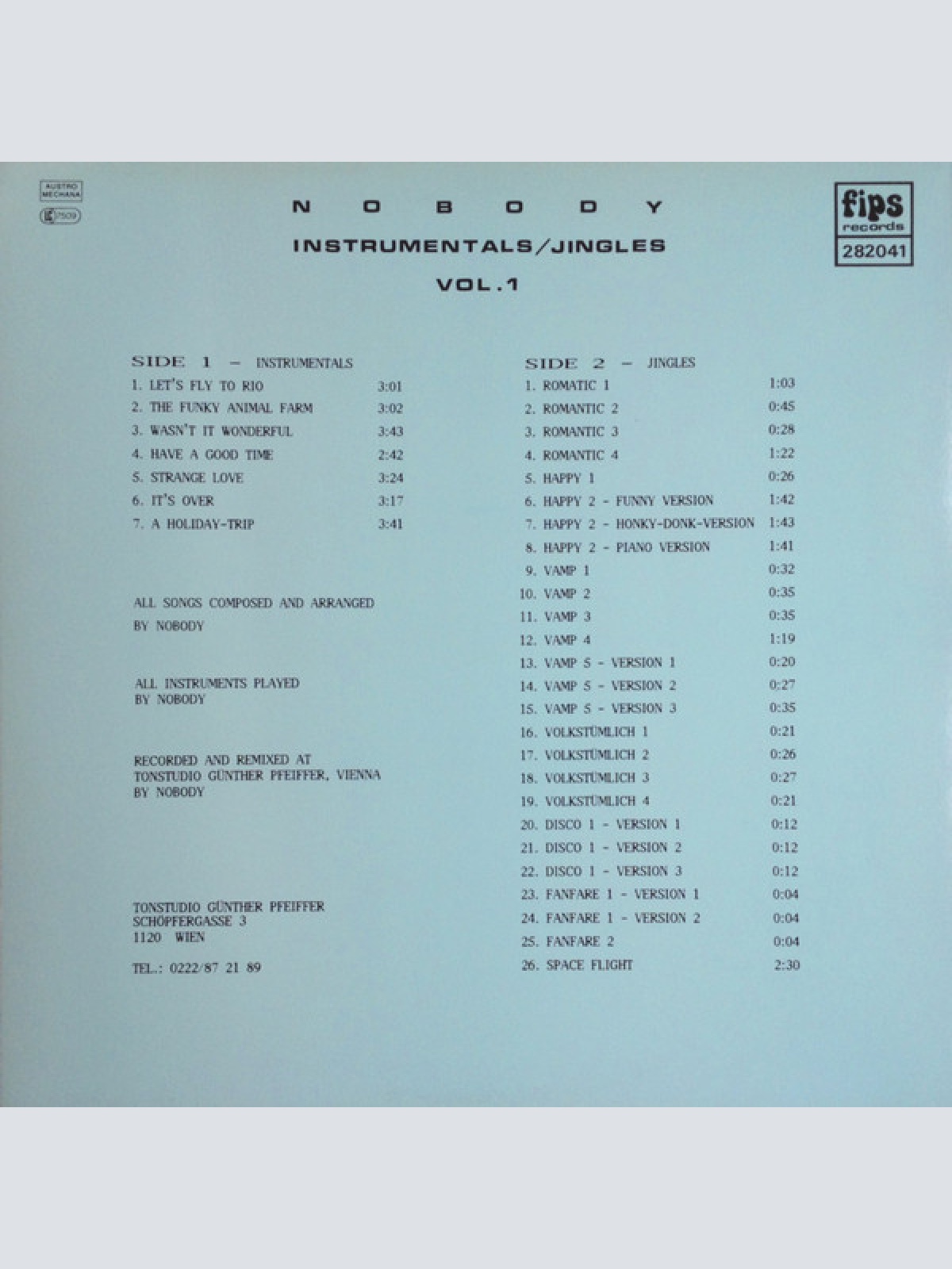 Vinyl / Nobody (34) - Instrumentals / Jingles Vol.1