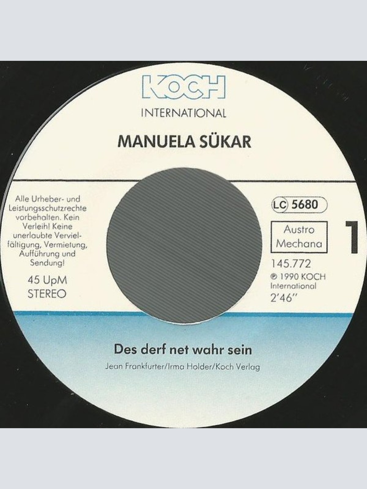 Vinyl / Manuela Sükar - Des Derf Net Wahr Sein