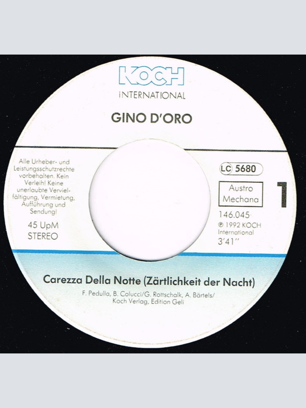 Vinyl / Gino D'Oro - Carezza Della Notte (Zärtlichkeit der Nacht)