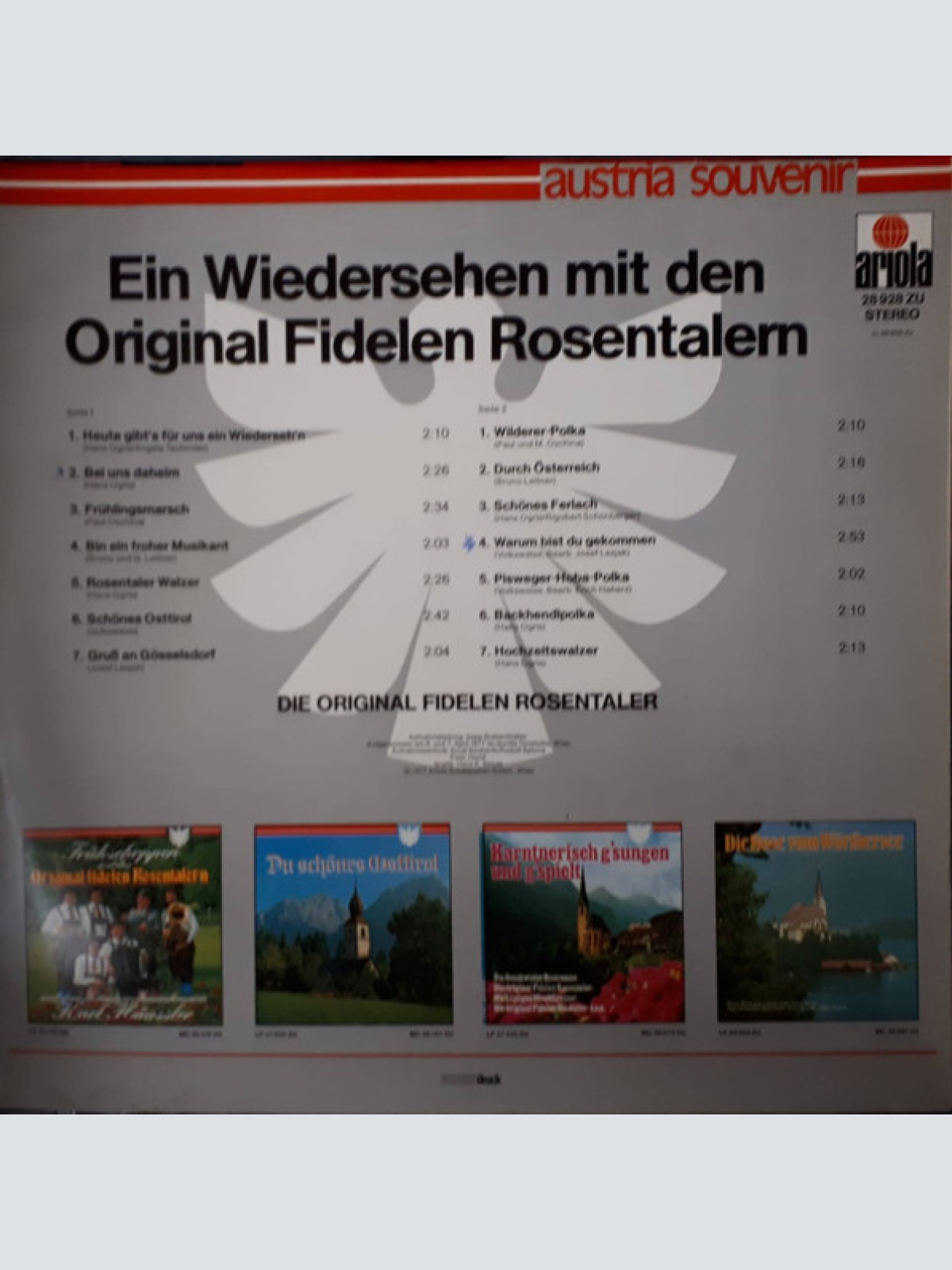 Vinyl / Die Original Fidelen Rosentaler - Ein Wiedersehen Mit Den Original Fidelen Rosentalern