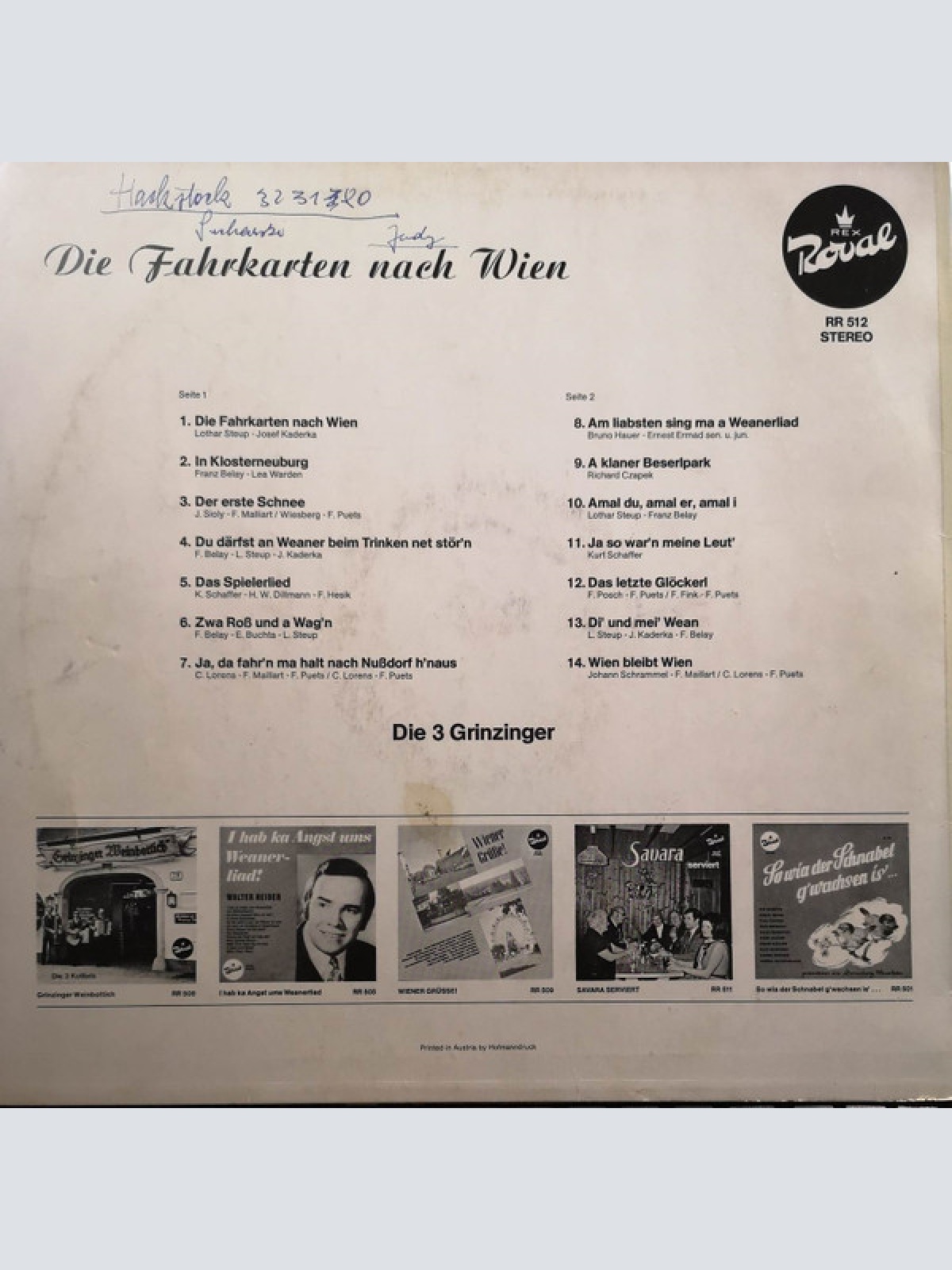 Vinyl / Die 3 Grinzinger - Die Fahrkarten Nach Wien