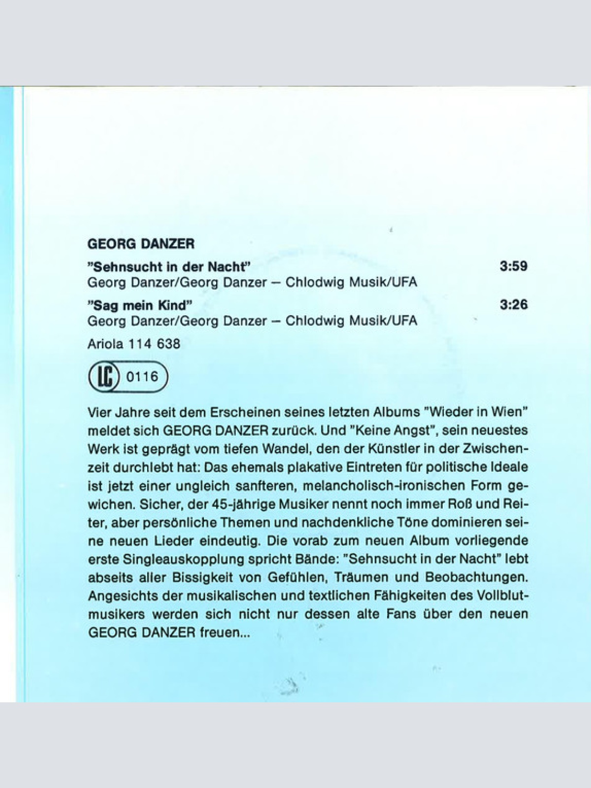 Vinyl / Georg Danzer - Sehnsucht In Der Nacht