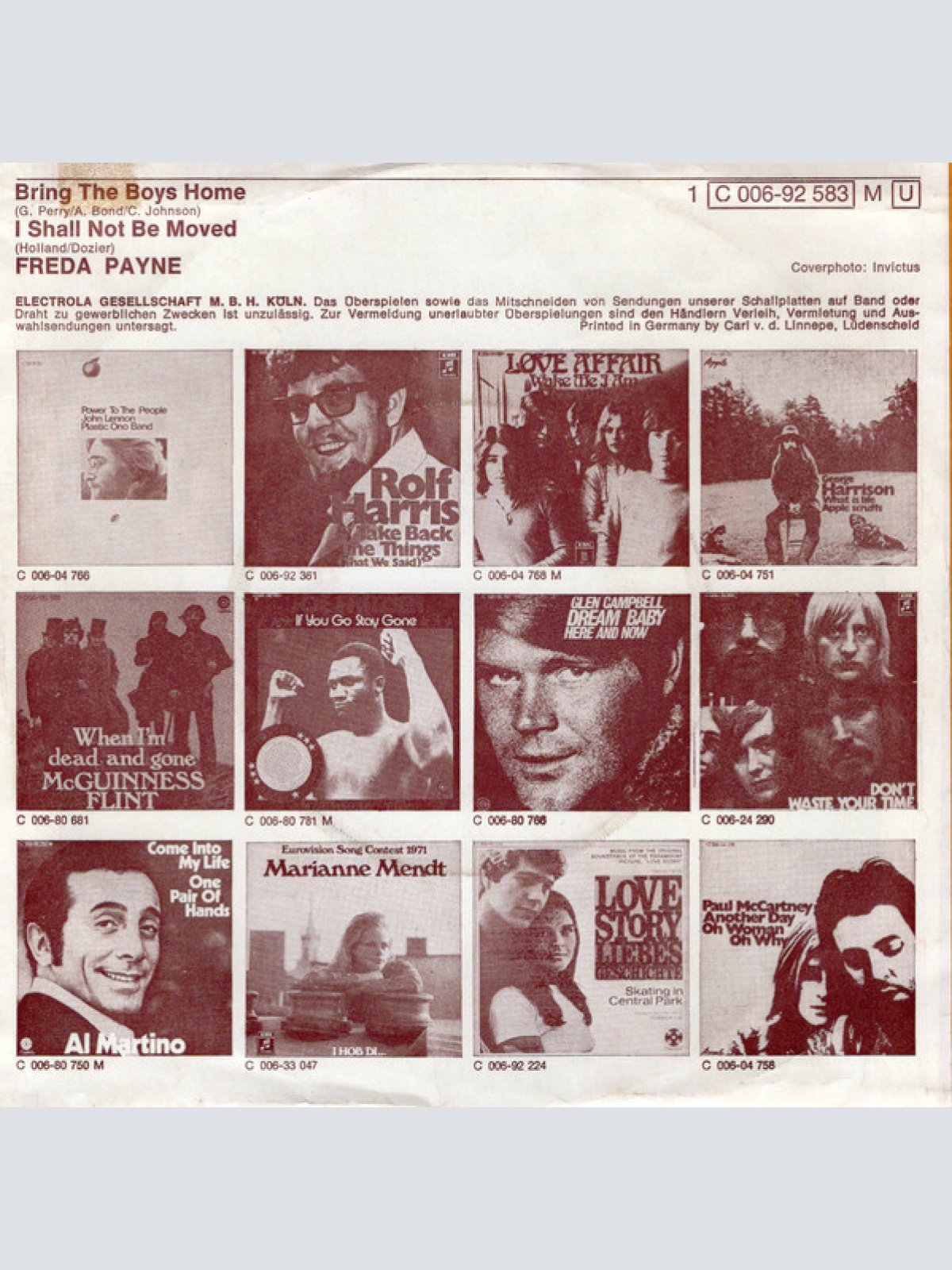 Vinyl / Freda Payne - Bring The Boys Home