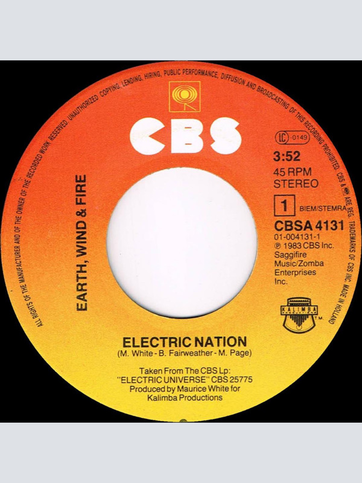 Vinyl / Earth Wind + Fire* - Electric Nation