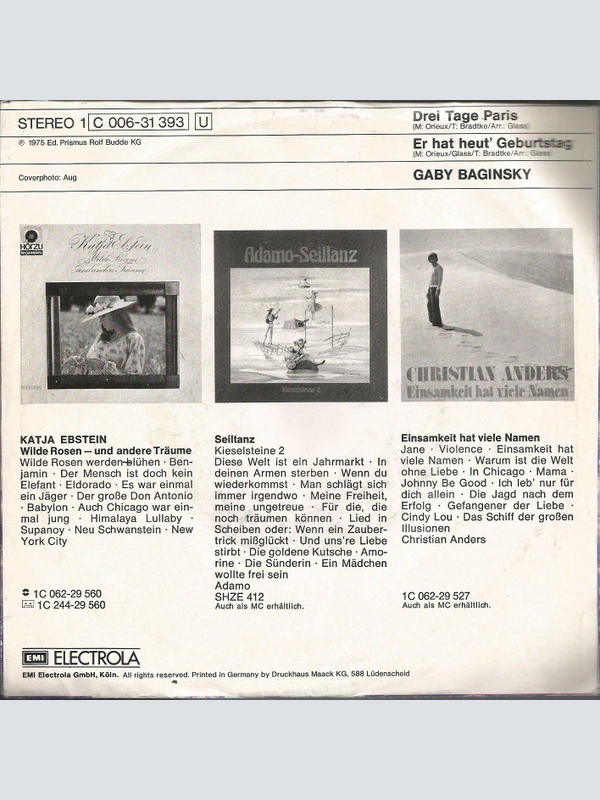 Vinyl / Gaby Baginsky - Drei Tage Paris