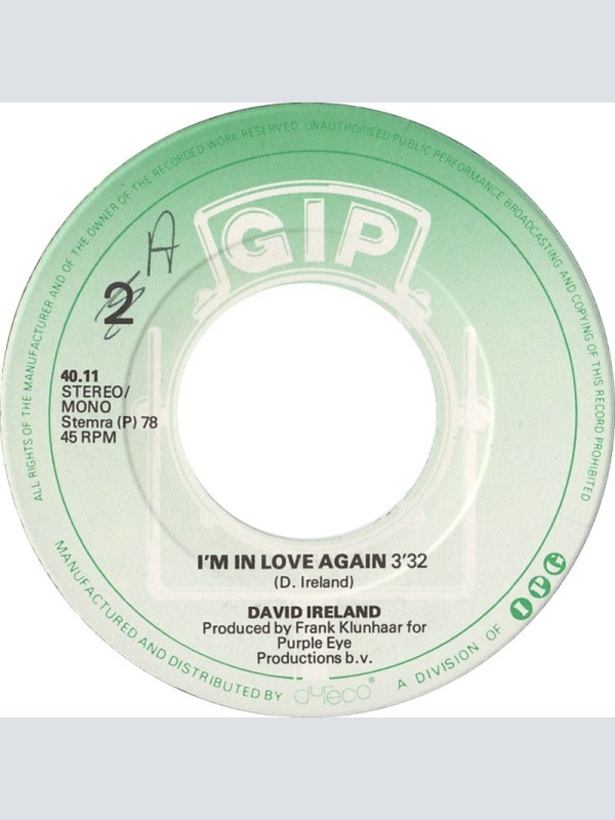 Vinyl / David Ireland - I'm In Love Again