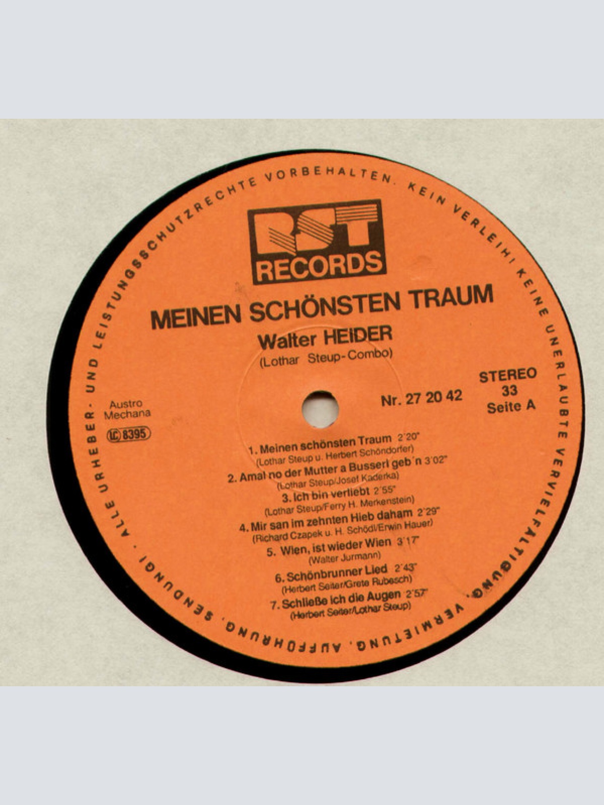 Vinyl / Walter Heider, Lothar Steup-Combo* - Meinen Schönsten Traum