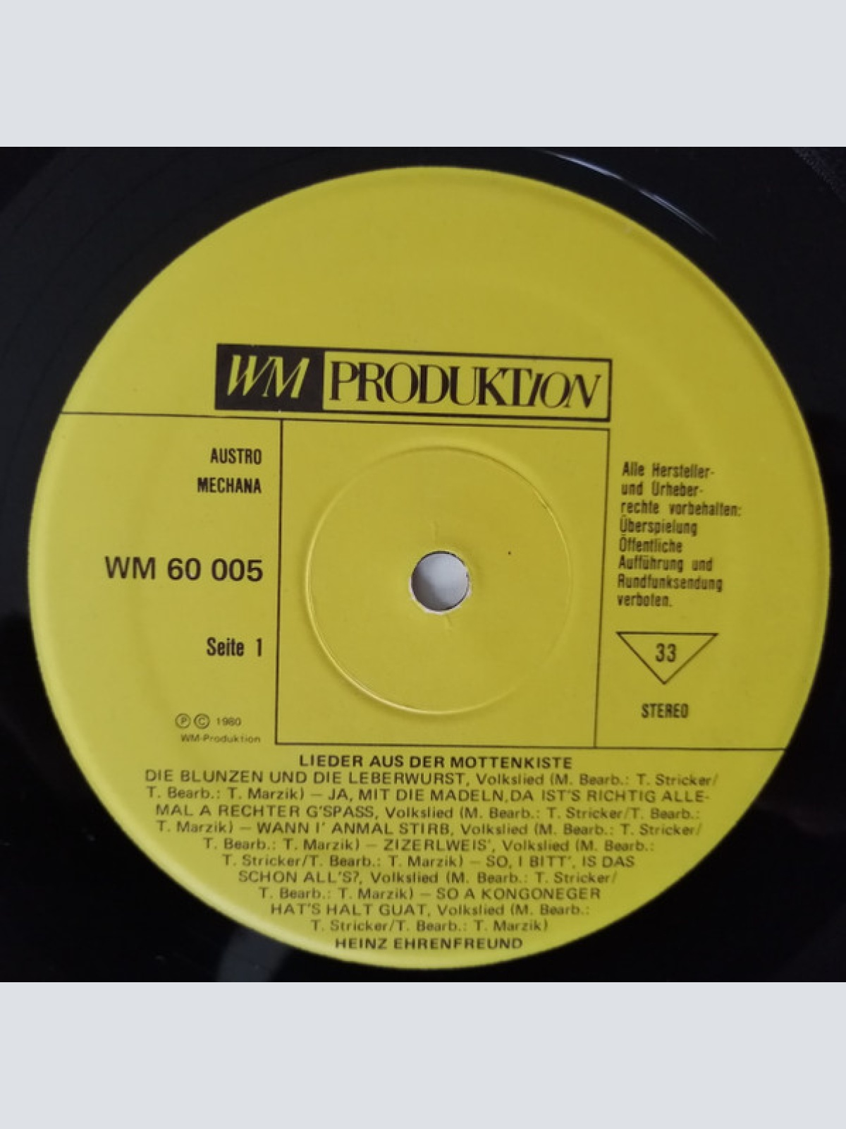 Vinyl / Heinz Ehrenfreund, Toni Stricker-Schrammeln - Lieder Aus Der Mottenkiste