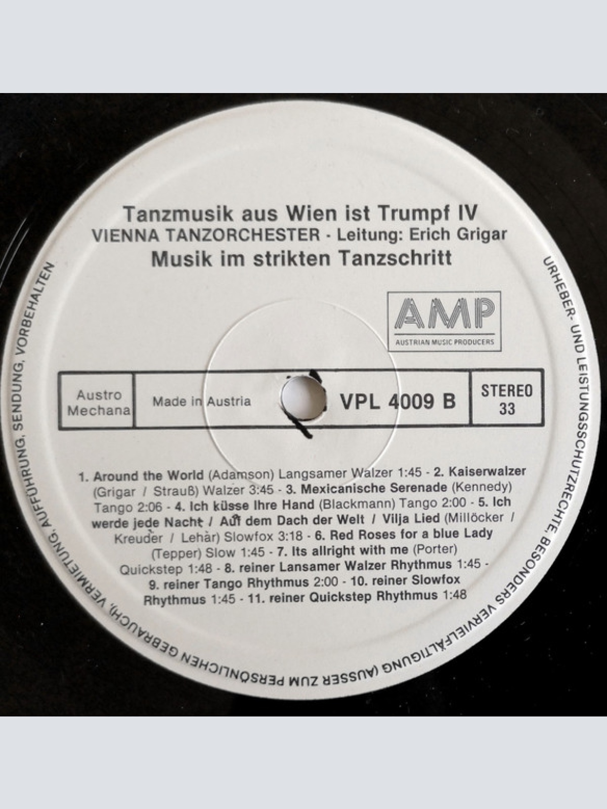 Vinyl / Vienna Tanzorchester Leitung: Erich Grigar - Tanzmusik Aus Wien Ist Trumpf IV - Musik Im Strikten Tanzschritt