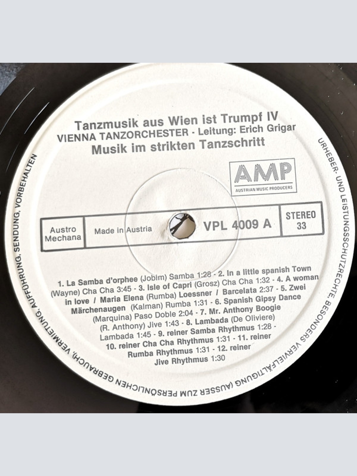 Vinyl / Vienna Tanzorchester Leitung: Erich Grigar - Tanzmusik Aus Wien Ist Trumpf IV - Musik Im Strikten Tanzschritt