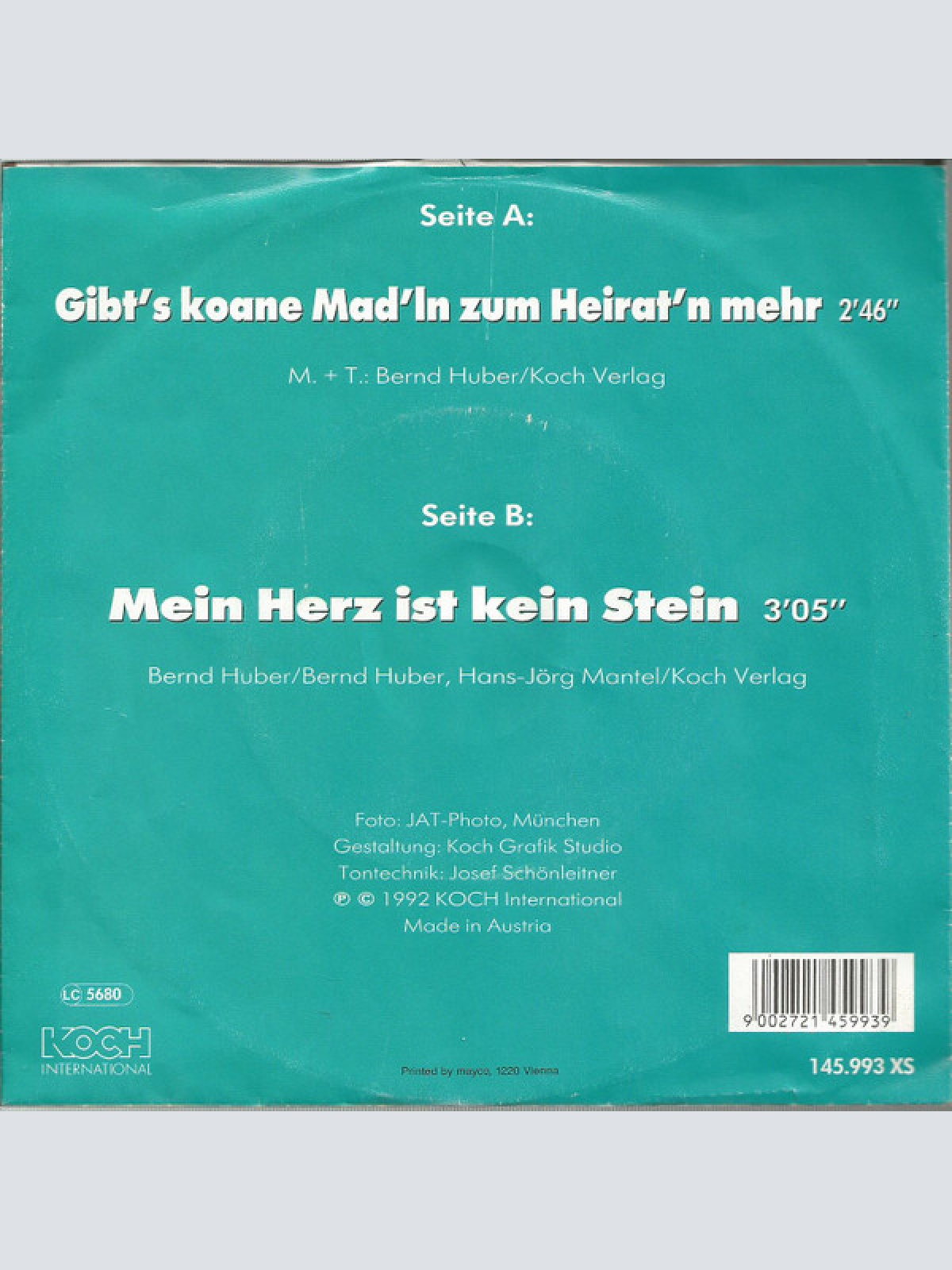 Vinyl / Max Zwo - Gibt's Koane Mad'ln Zum Heirat'n Mehr