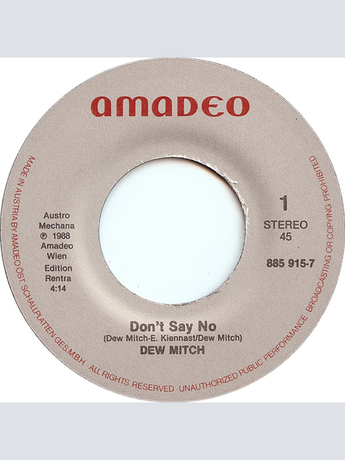 Vinyl / Dew Mitch - Don't Say No