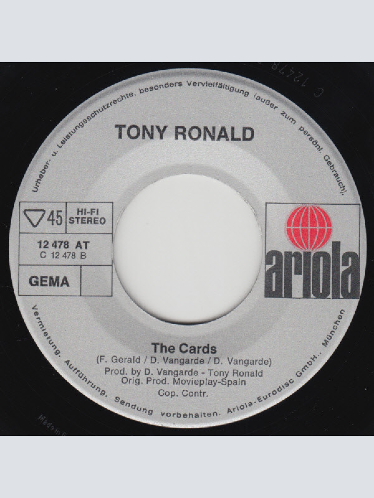 Vinyl / Tony Ronald - Lonely Lady
