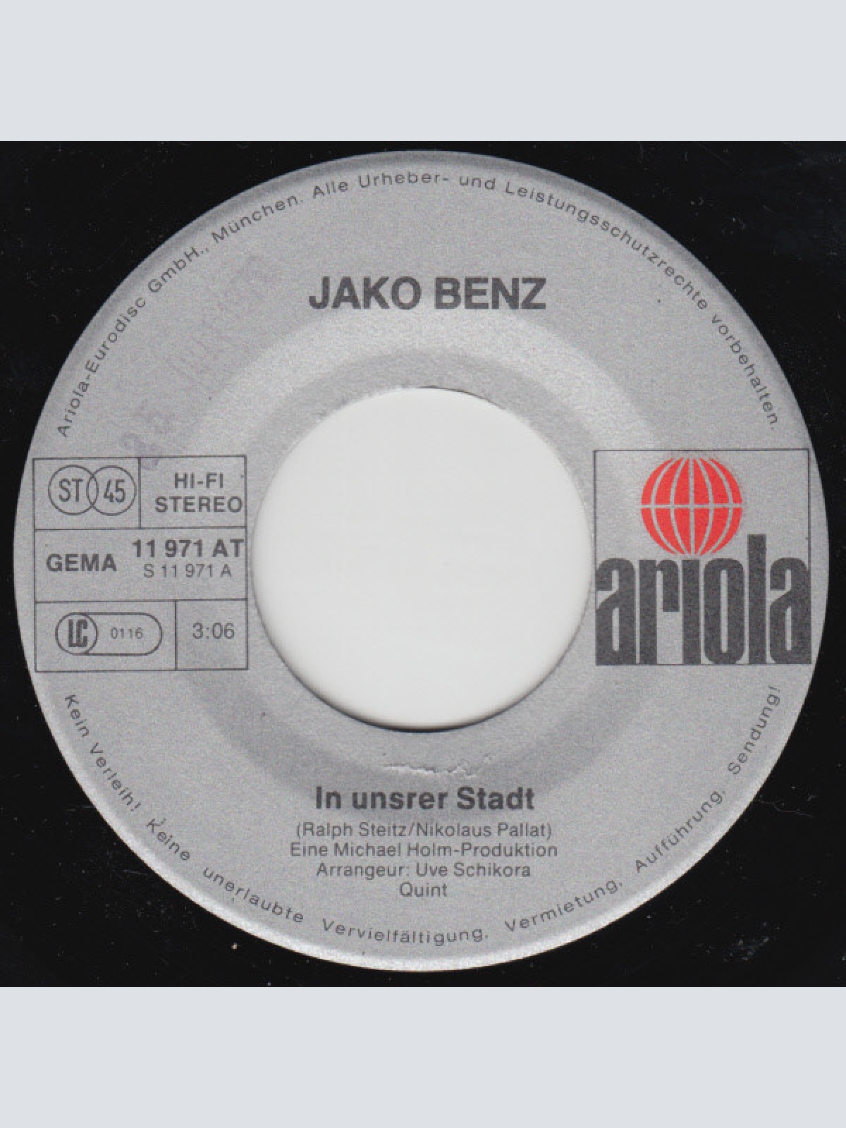 Vinyl / Jako Benz - In Unserer Stadt / Mädchen Aus Zweiter Hand
