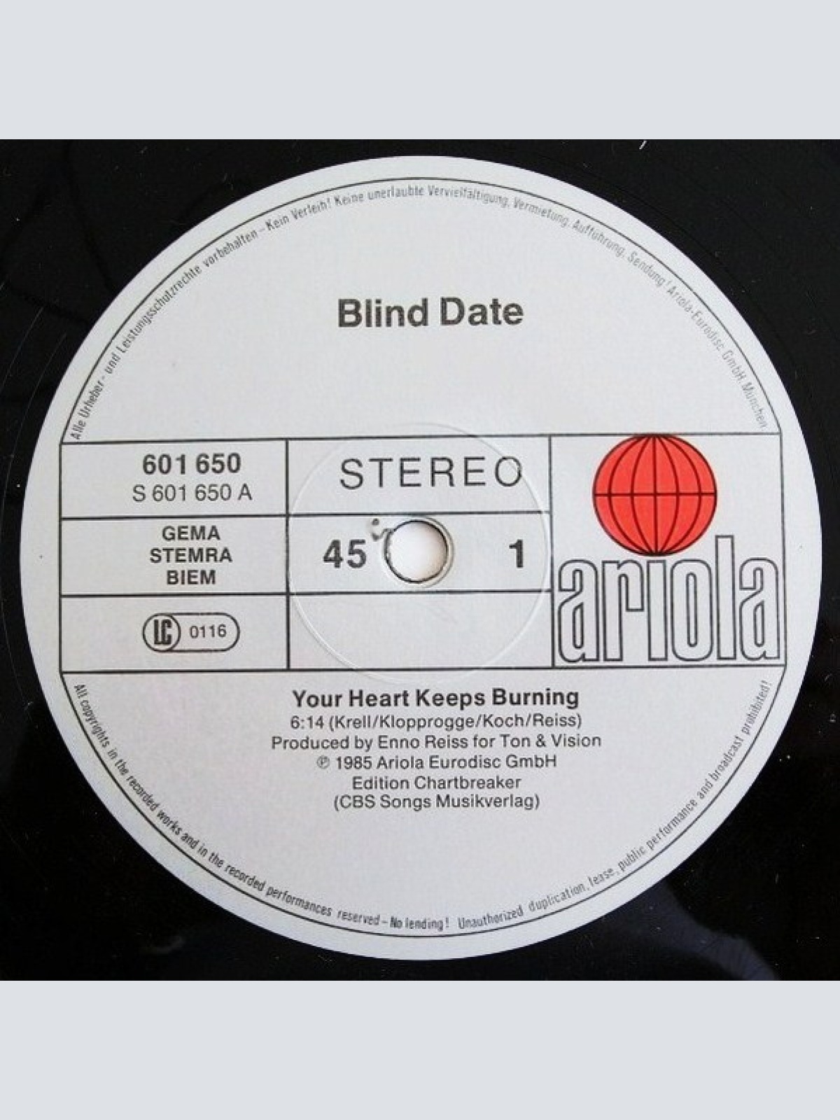 Vinyl / Blind Date - Your Heart Keeps Burning