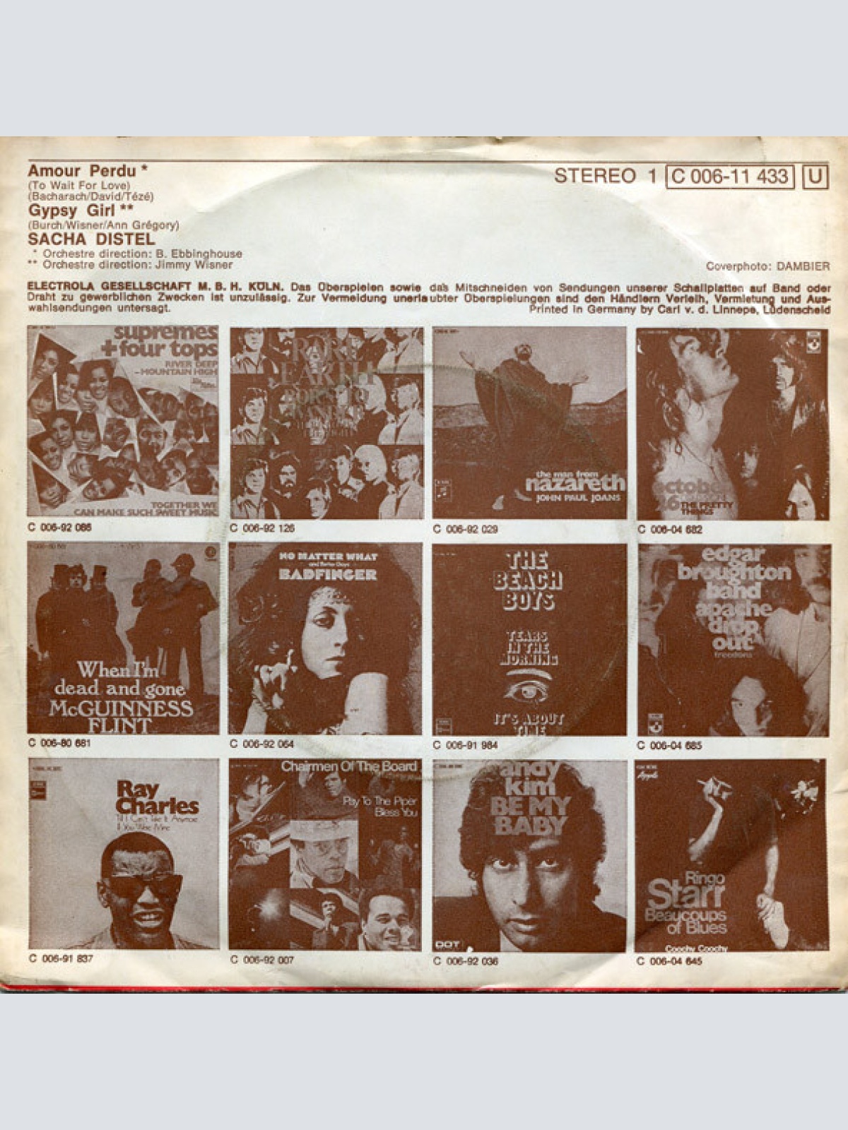 Vinyl / Sacha Distel - Amour Perdu / Gypsy Girl