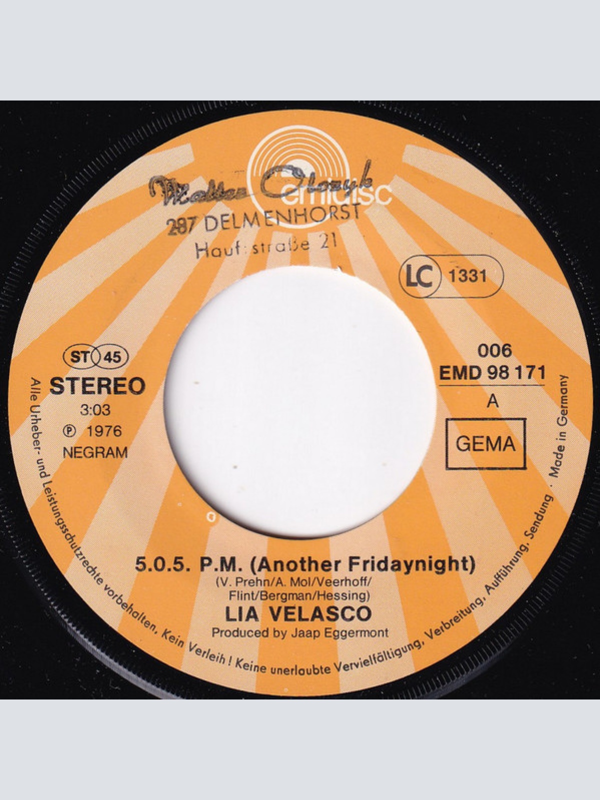 Vinyl / Lia Velasco - 5.0.5. P.M. (Another Fridaynight)
