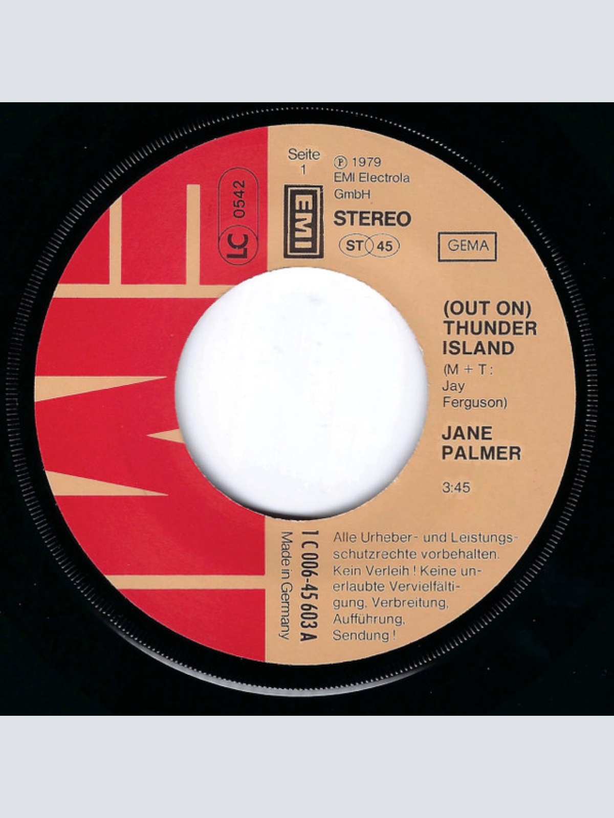 Vinyl / Jane Palmer - (Out On) Thunder Island / Till I Die