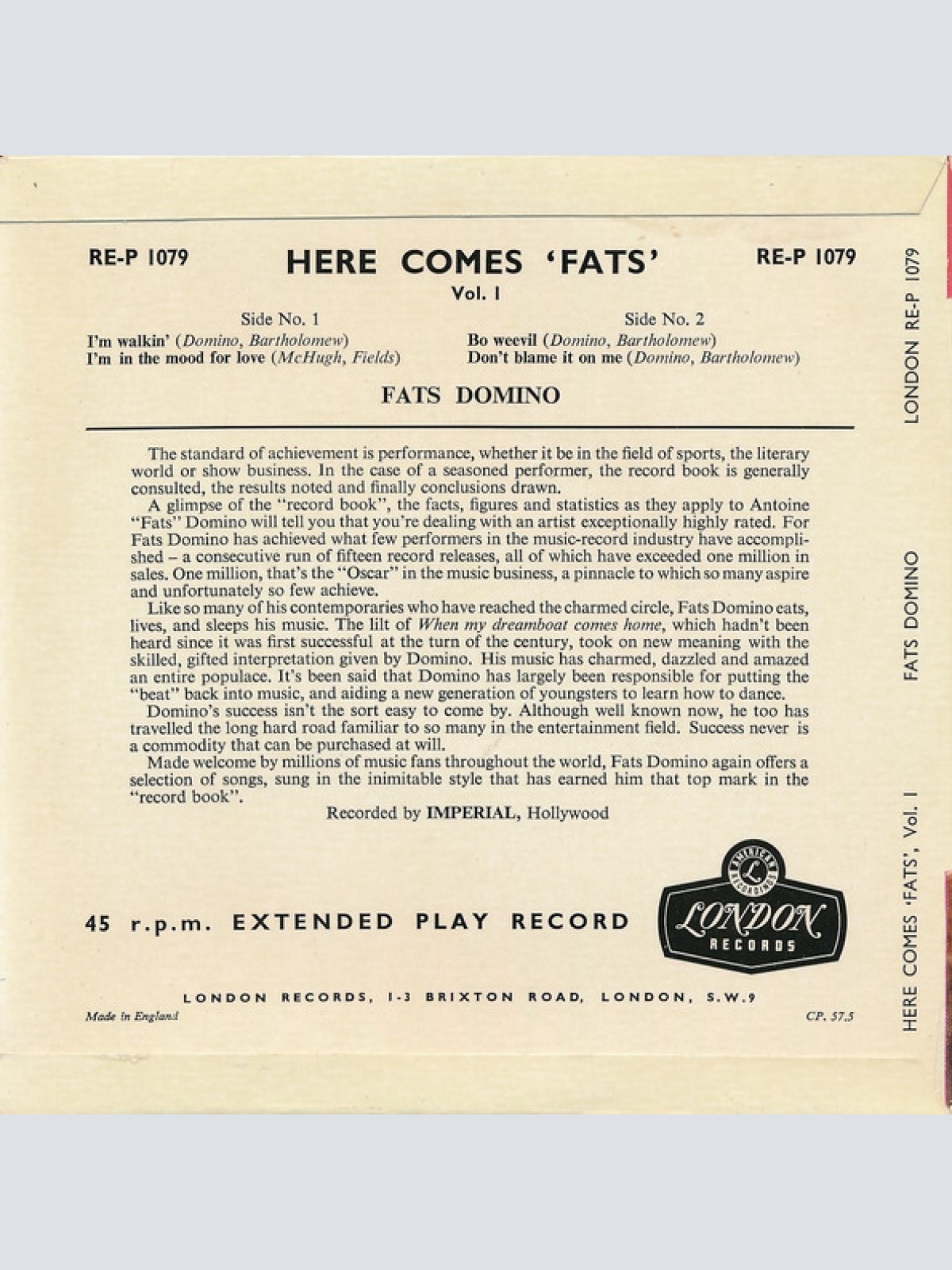 Vinyl / Fats Domino - Here Comes 'Fats' - Vol. 1