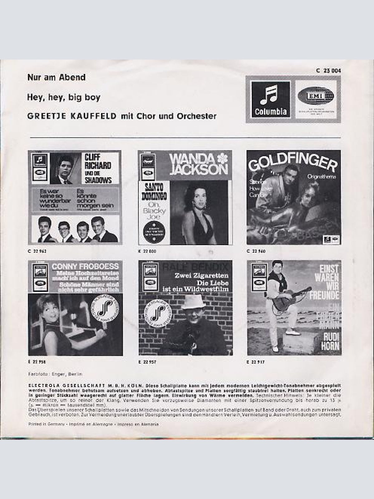 Vinyl / Greetje Kauffeld - Nur Am Abend / Hey, Hey Big Boy