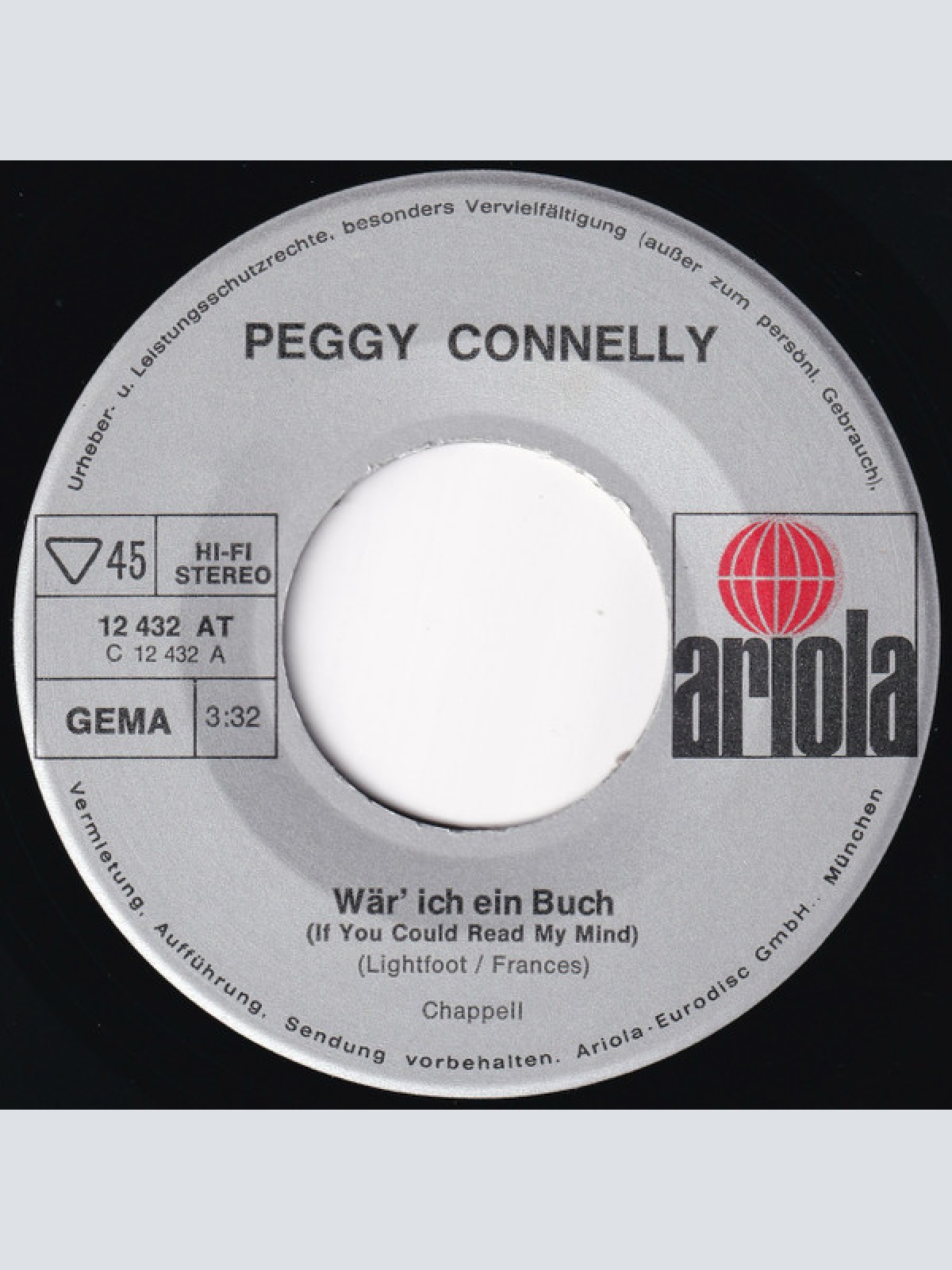 Vinyl / Peggy Connelly - Wär' Ich Ein Buch (If You Could Read My Mind)