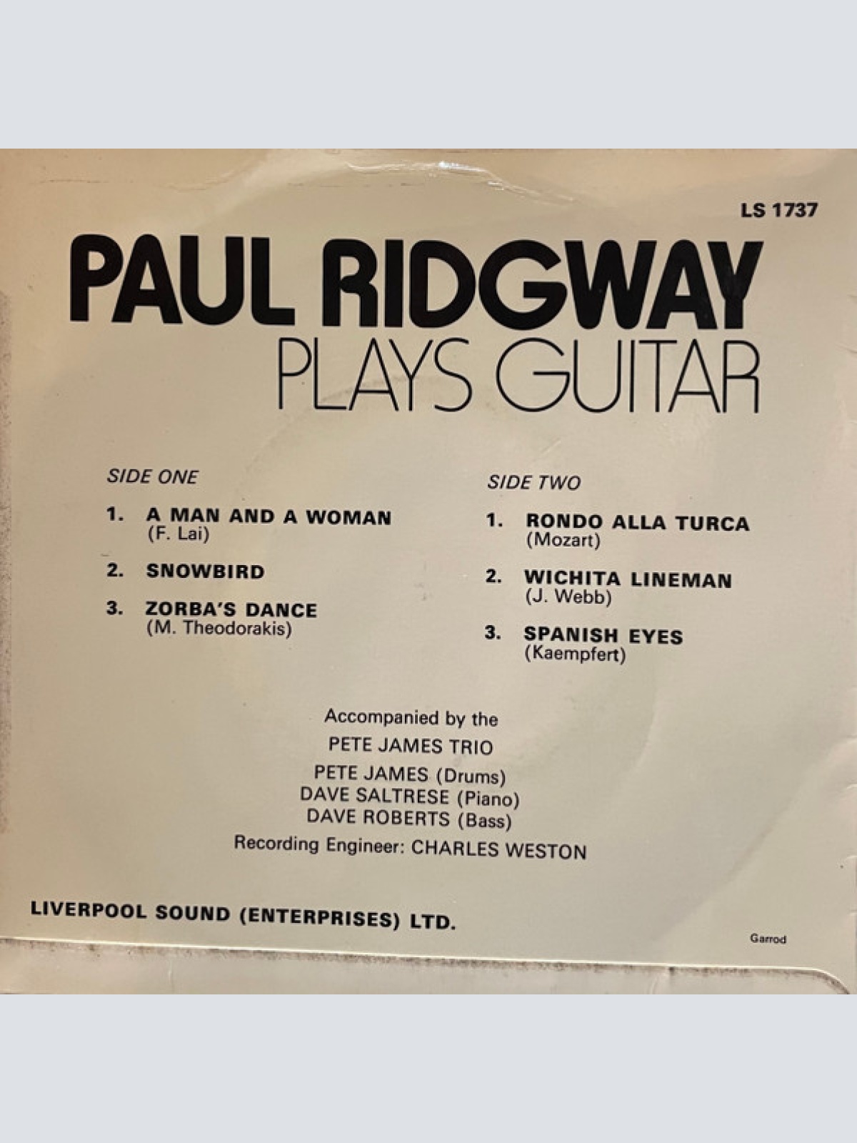 Vinyl / Paul Ridgway - Plays Guitar