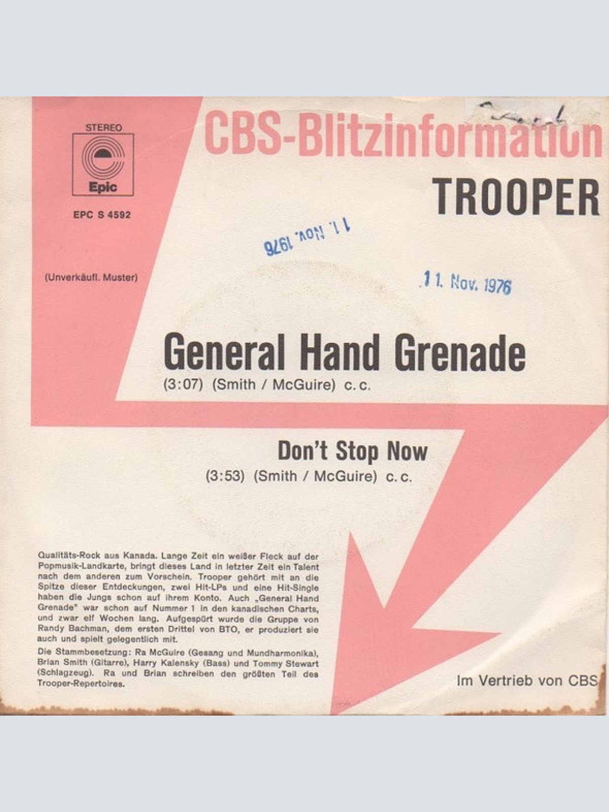 Vinyl / Trooper (4) - General Hand Grenade / Don't Stop Now